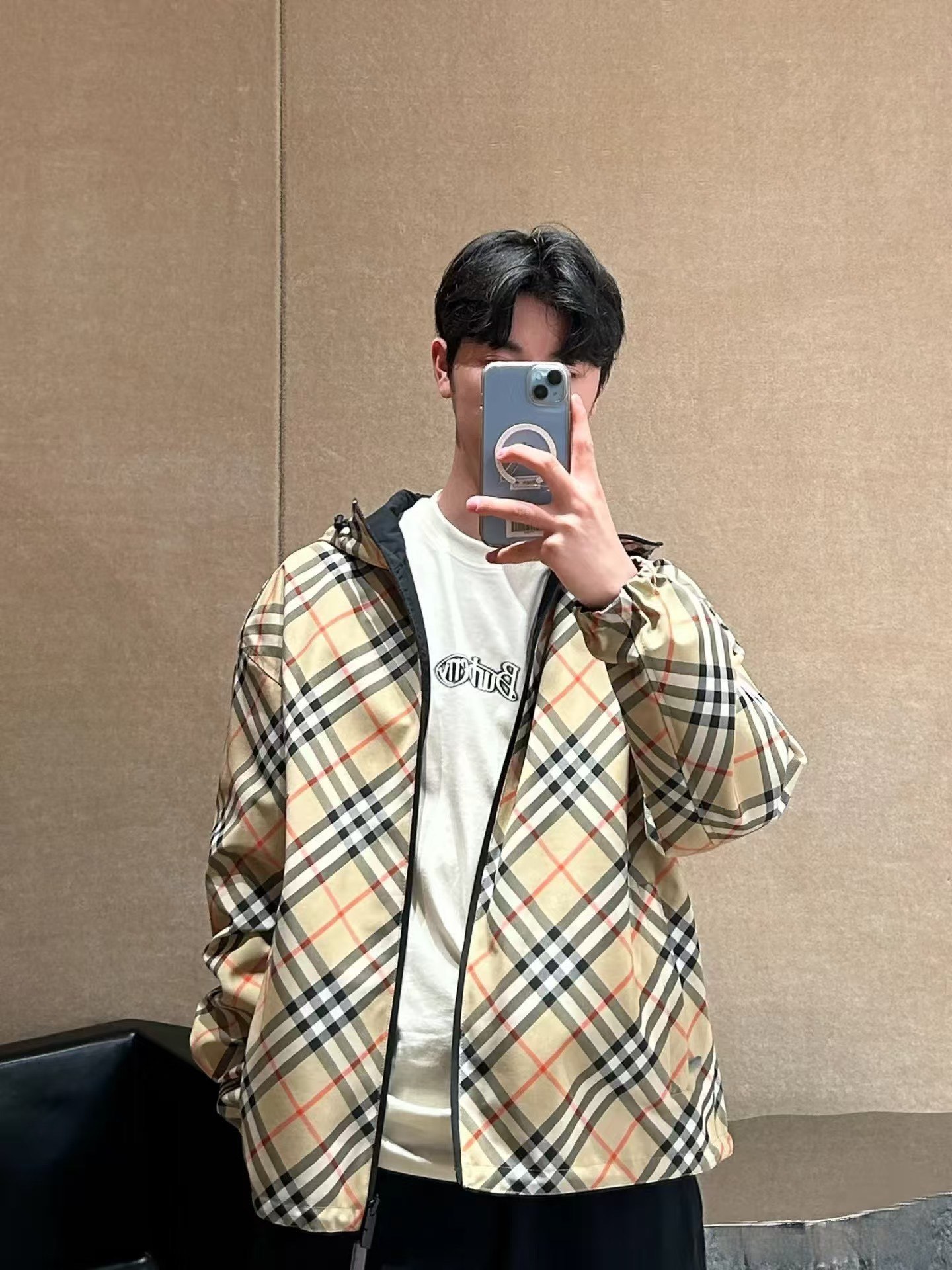 BURBERRY斜格纹饰刺绣双面穿夹克