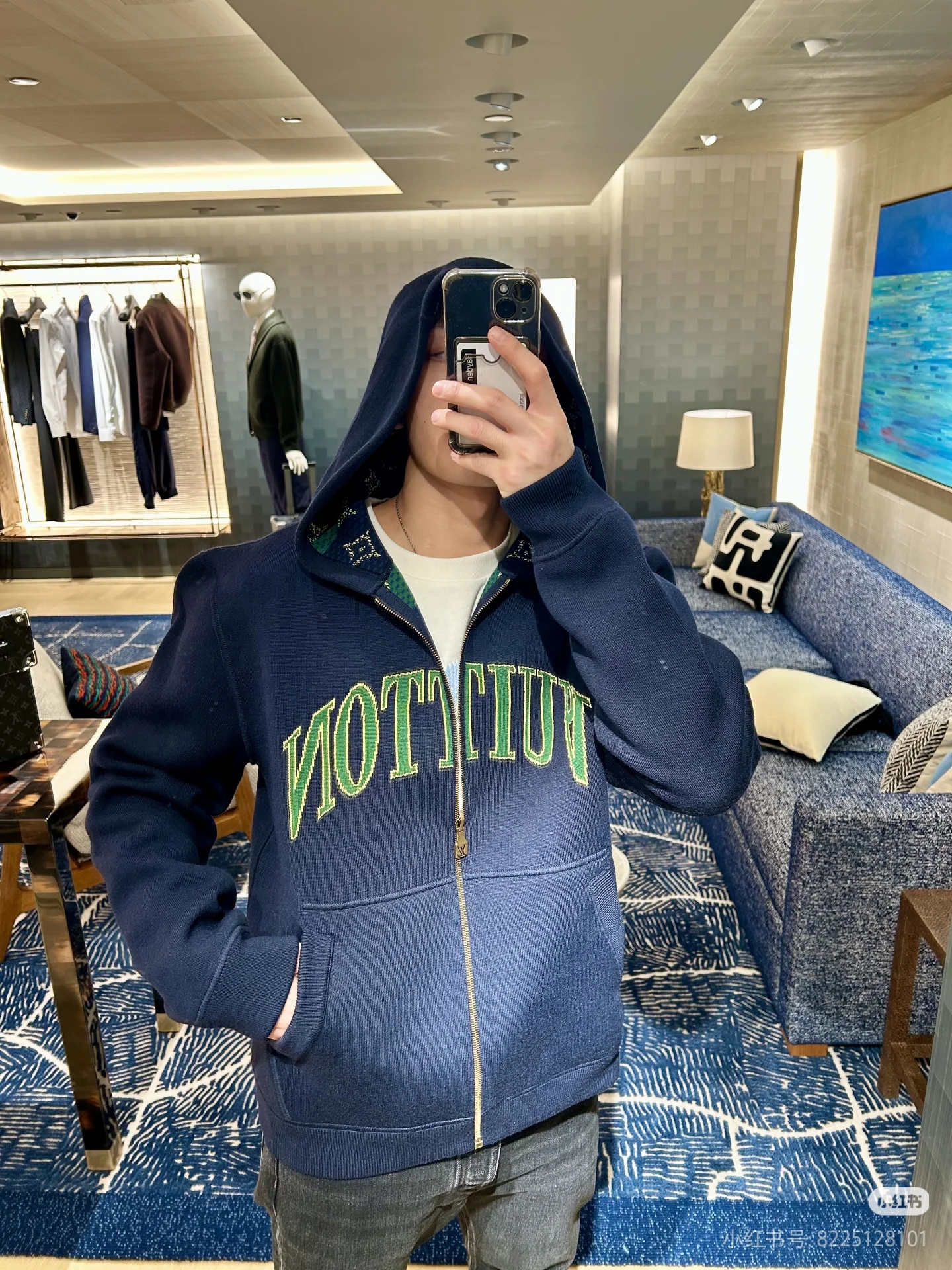 LOUIS VUITTON 双面棉毛混纺针织连帽衫