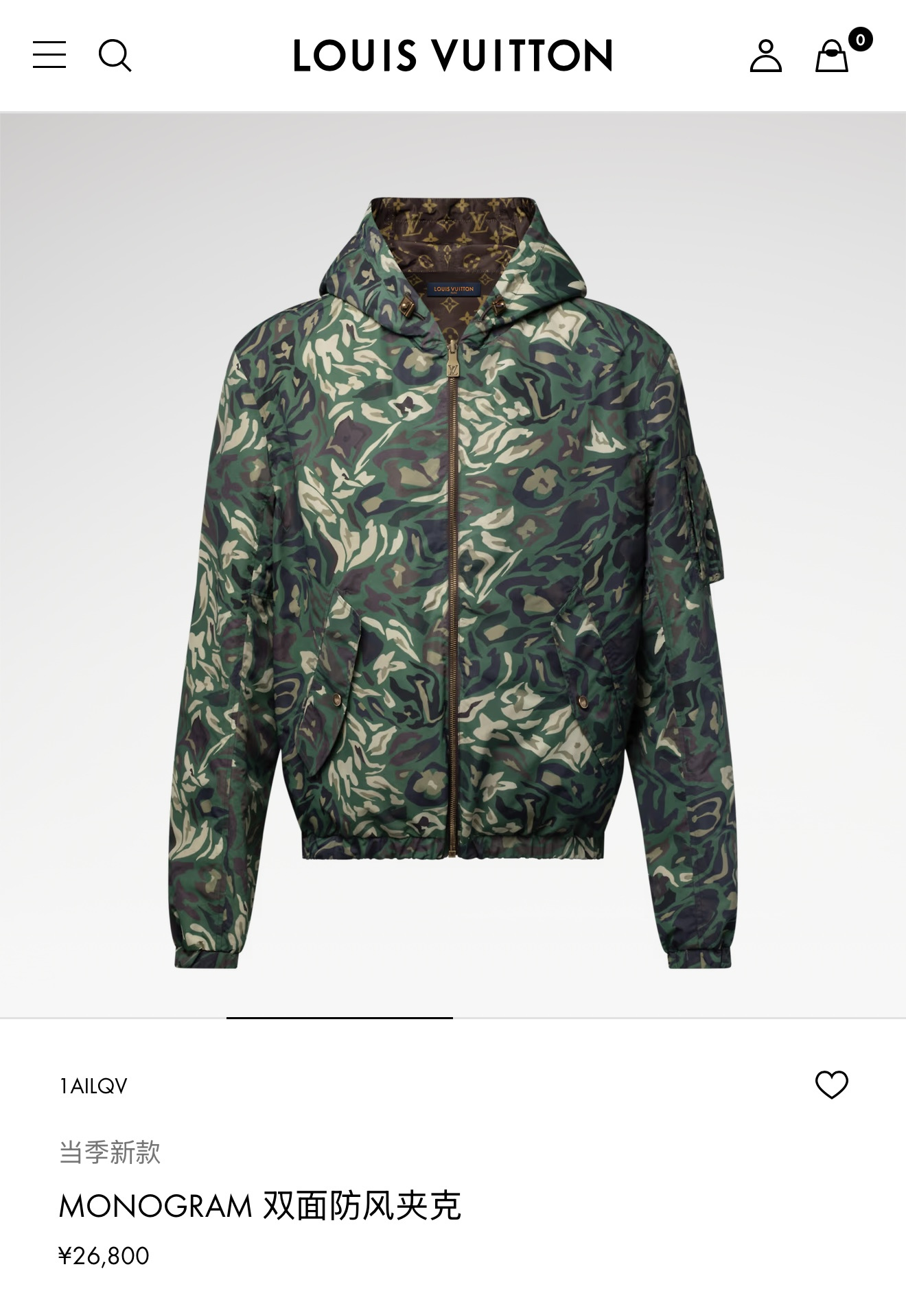LOUIS VUITTON 迷彩印花双面穿连帽夹克外套