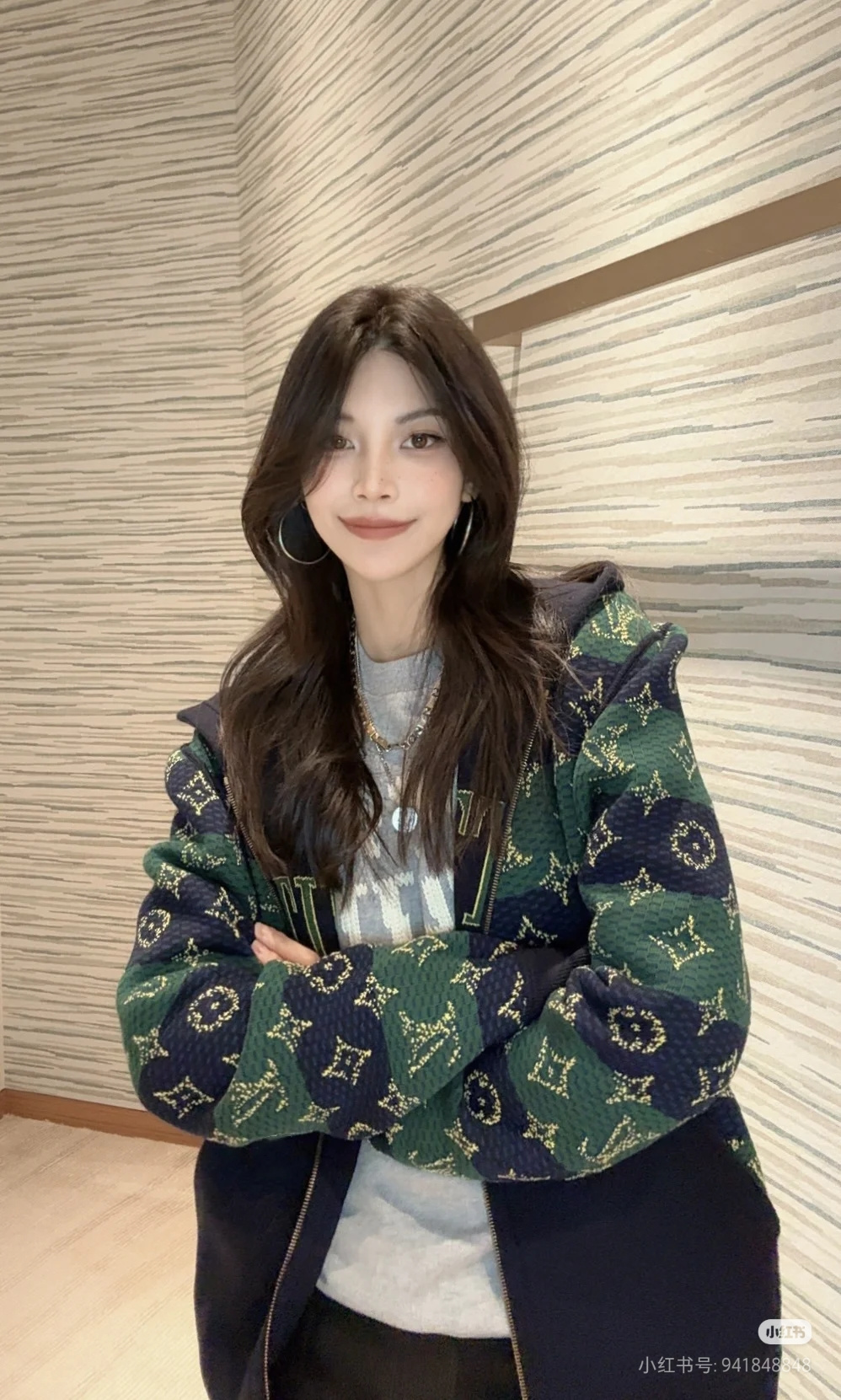 LOUIS VUITTON 双面棉毛混纺针织连帽衫