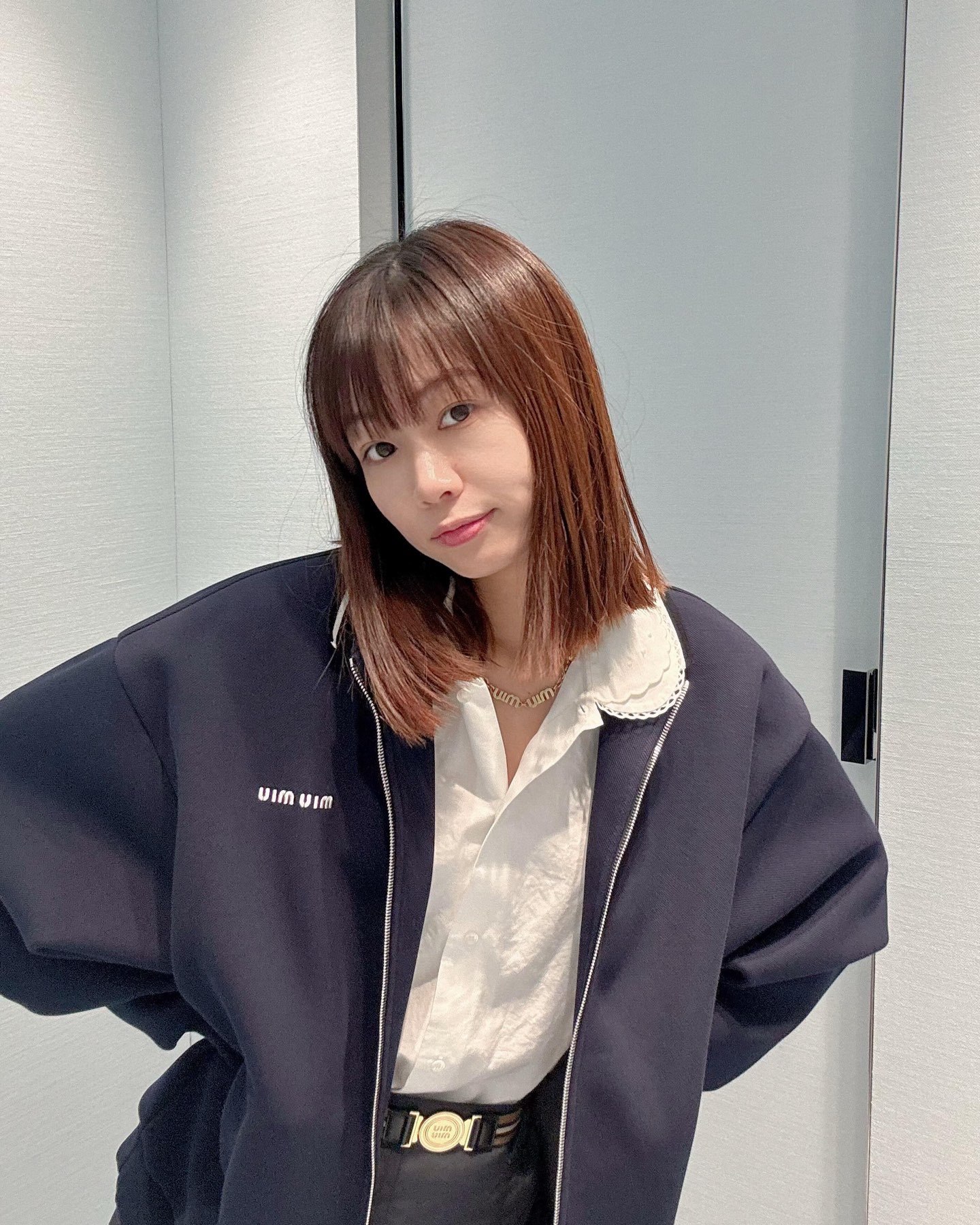 MIUMIU字母刺绣珠地布翻领外套