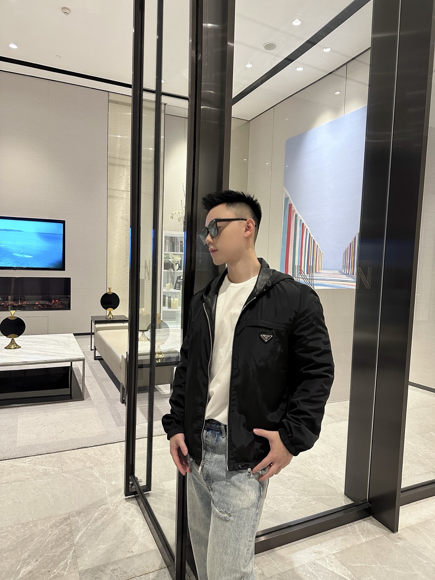 Prada 双面穿皮革尼龙连帽夹克