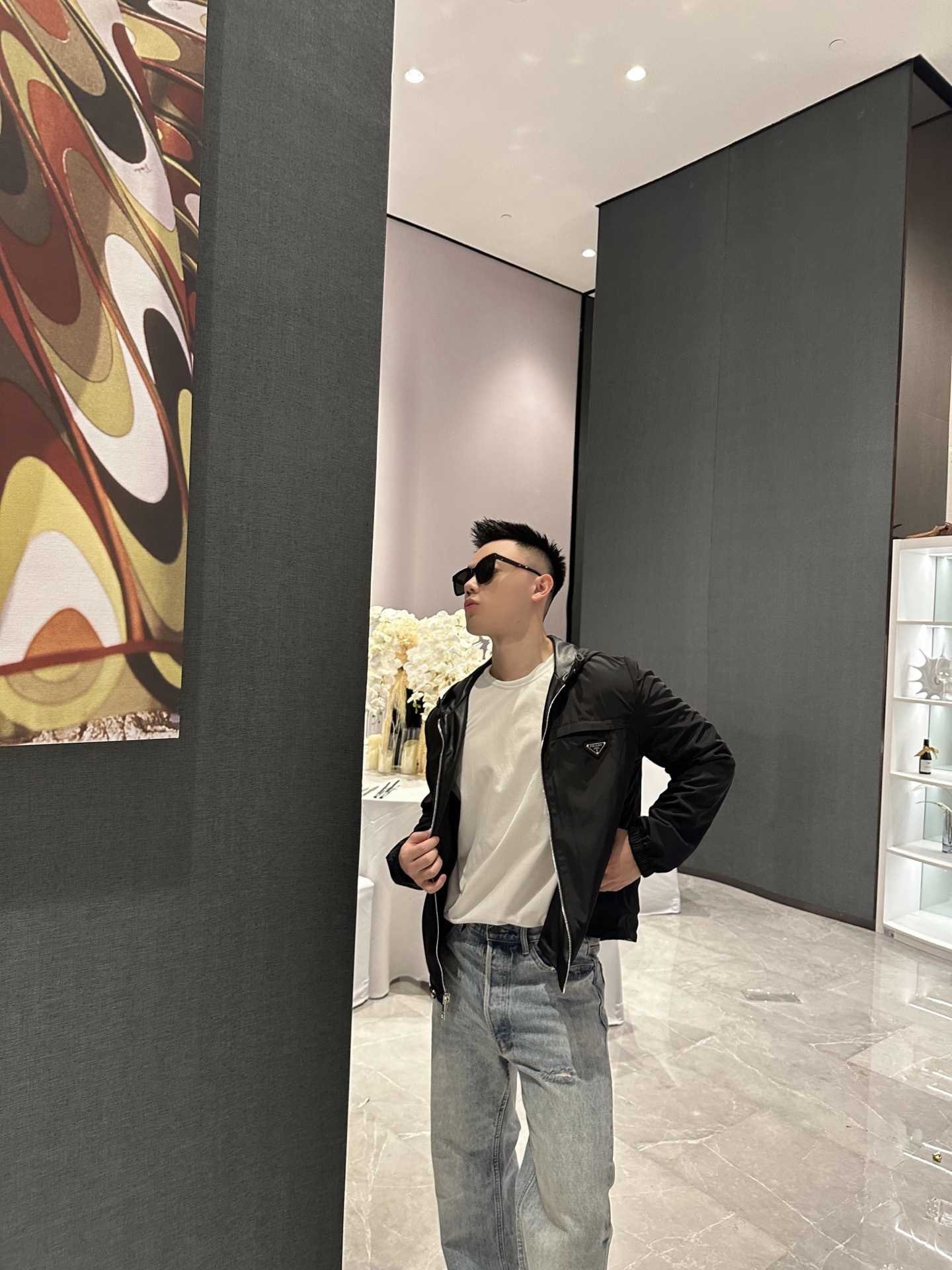 Prada 双面穿皮革尼龙连帽夹克