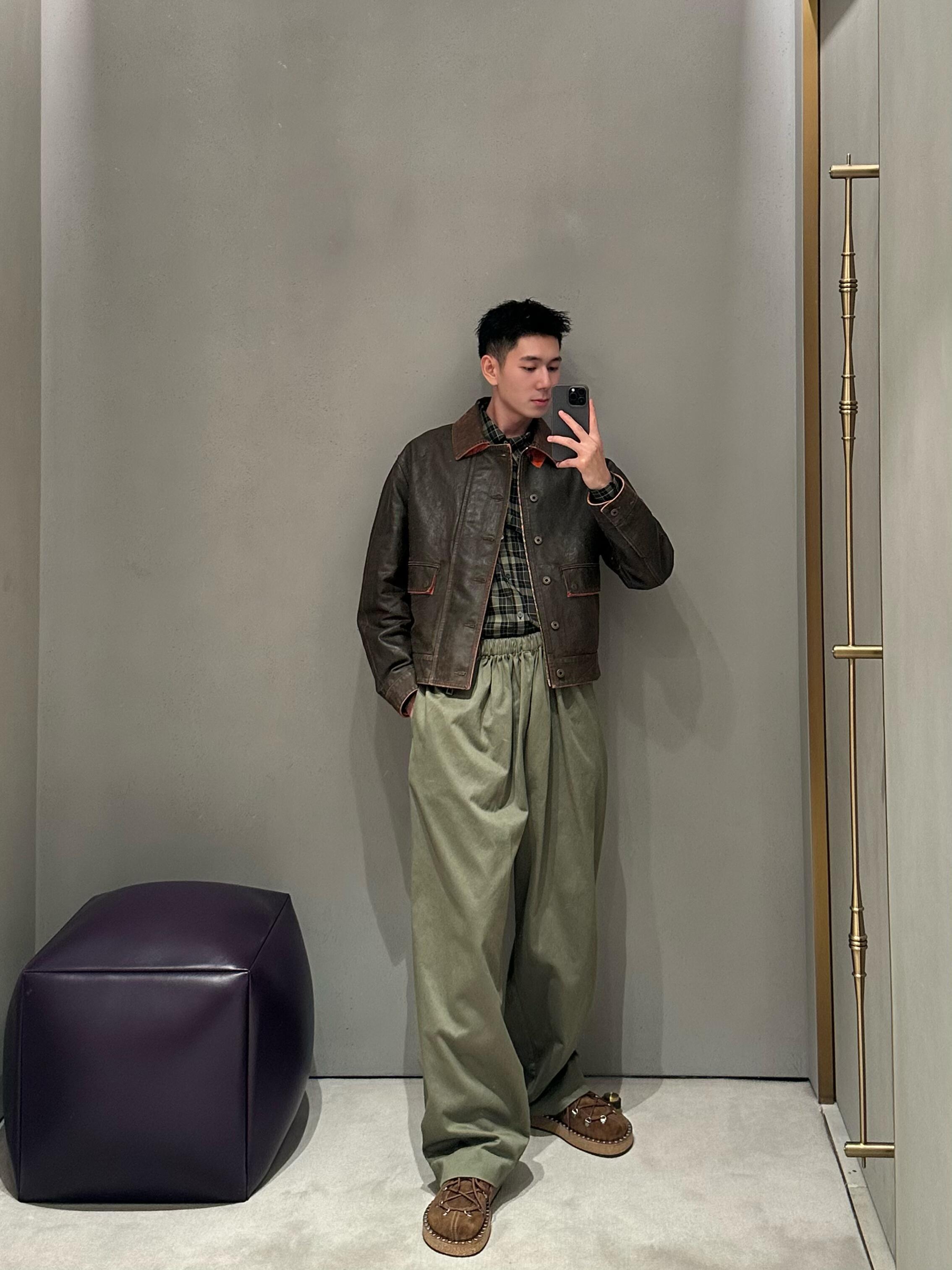 Loewe军绿皮带长裤