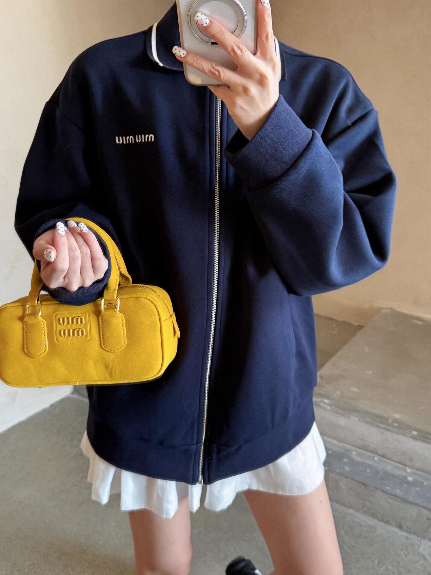 MIUMIU字母刺绣珠地布翻领外套