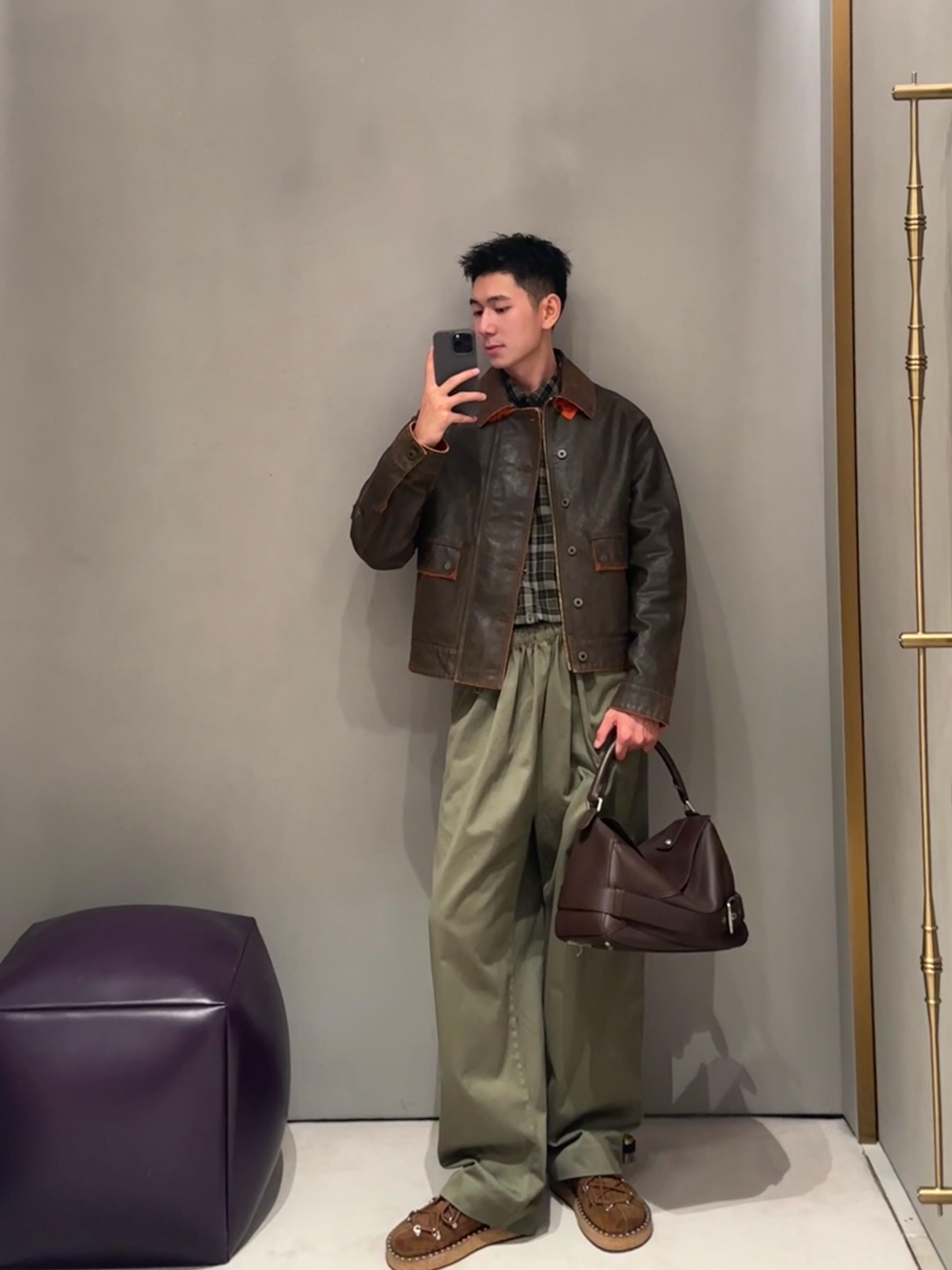 Loewe军绿皮带长裤