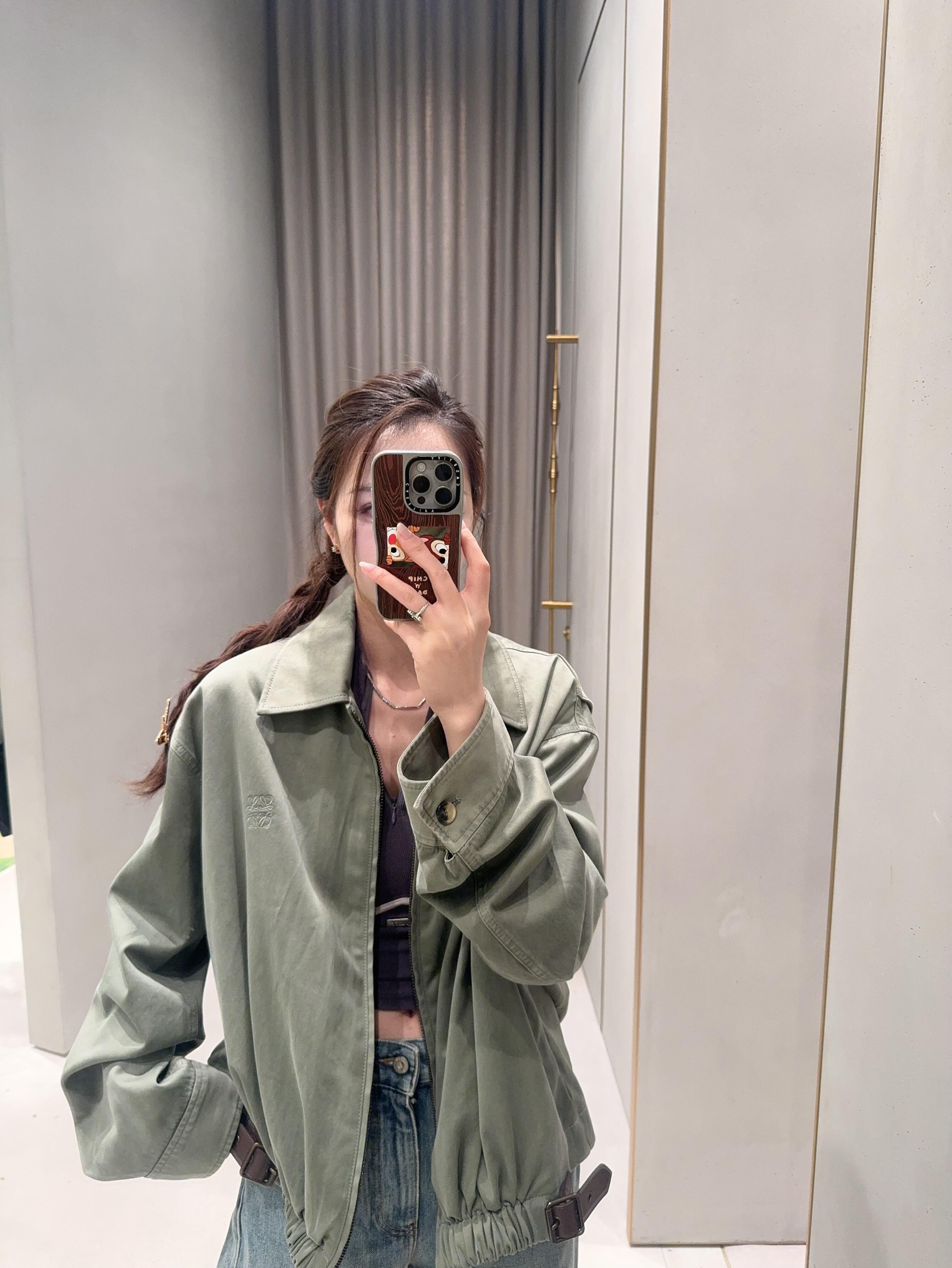 LOWE 军绿皮带翻领夹克