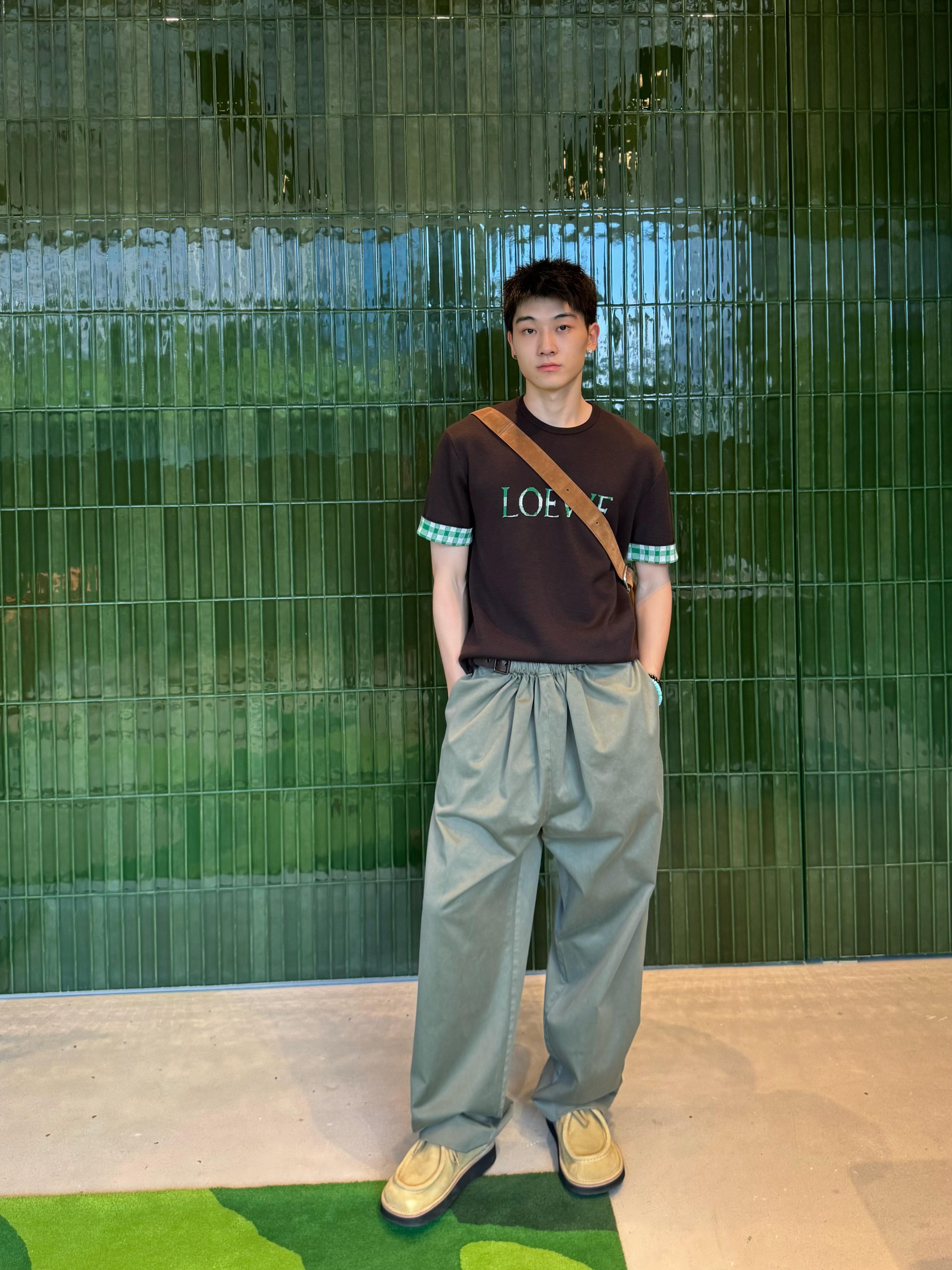 Loewe军绿皮带长裤