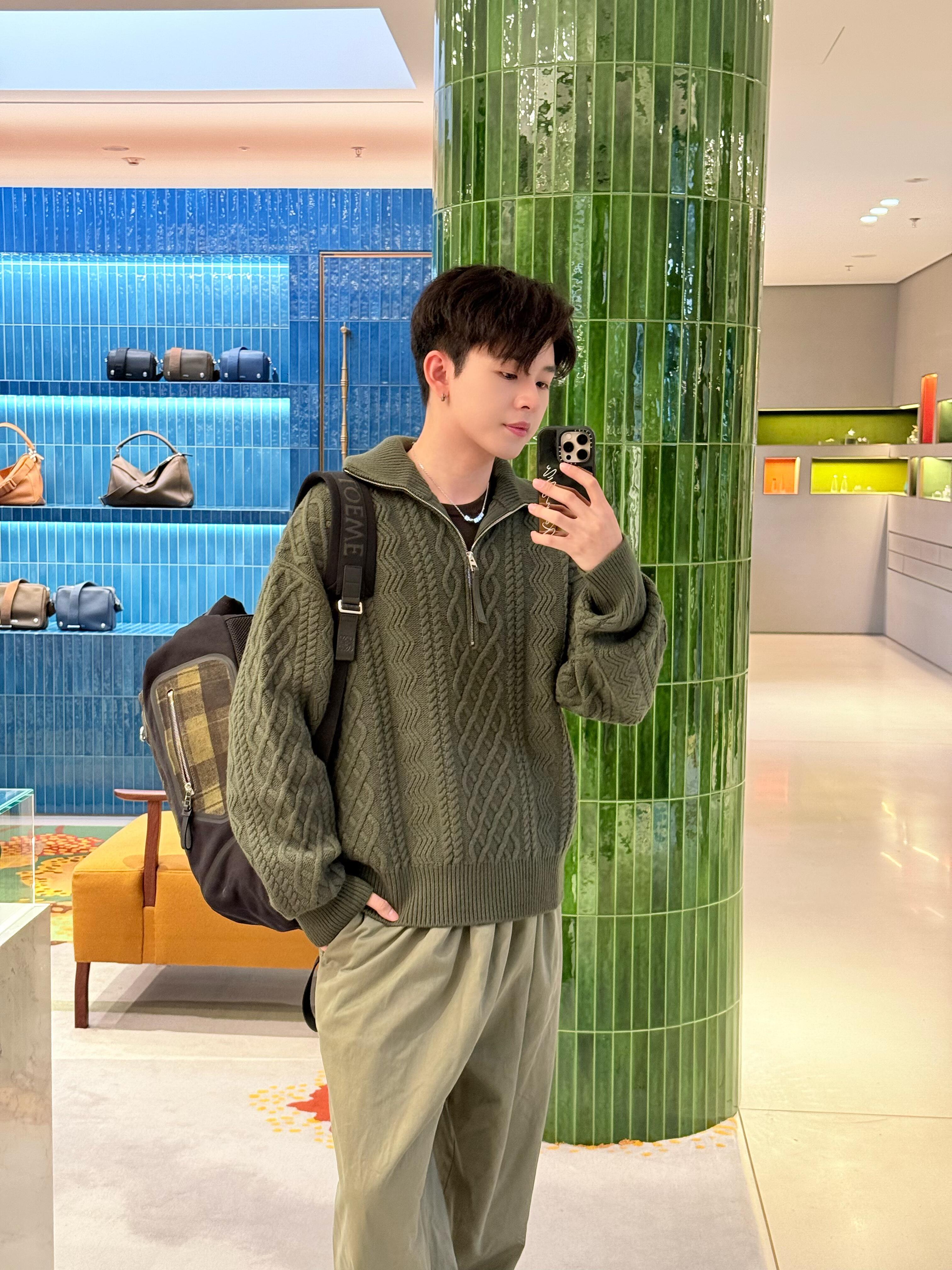 Loewe军绿皮带长裤