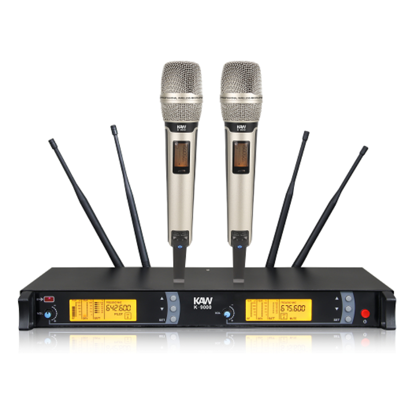 K9000 មីក្រូហ្វូនឥតខ្សែគុណភាពខ្ពស់ UHF, ប្រឆាំងសម្លេងរំខាន និងសម្លេងខ្យល់ មីក្រូហ្វូនការ៉ាអូខេ