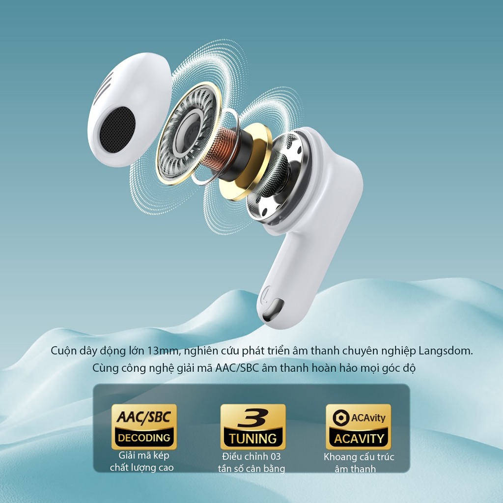 កាសស្តាប់ប៊្លូធូស Langsdom Theta, បាសក្តៅ, កម្រិតយឺតបំផុត 50ms, ថាមពលថ្មសរុប 21h, មីក្រូហ្វូន ENC