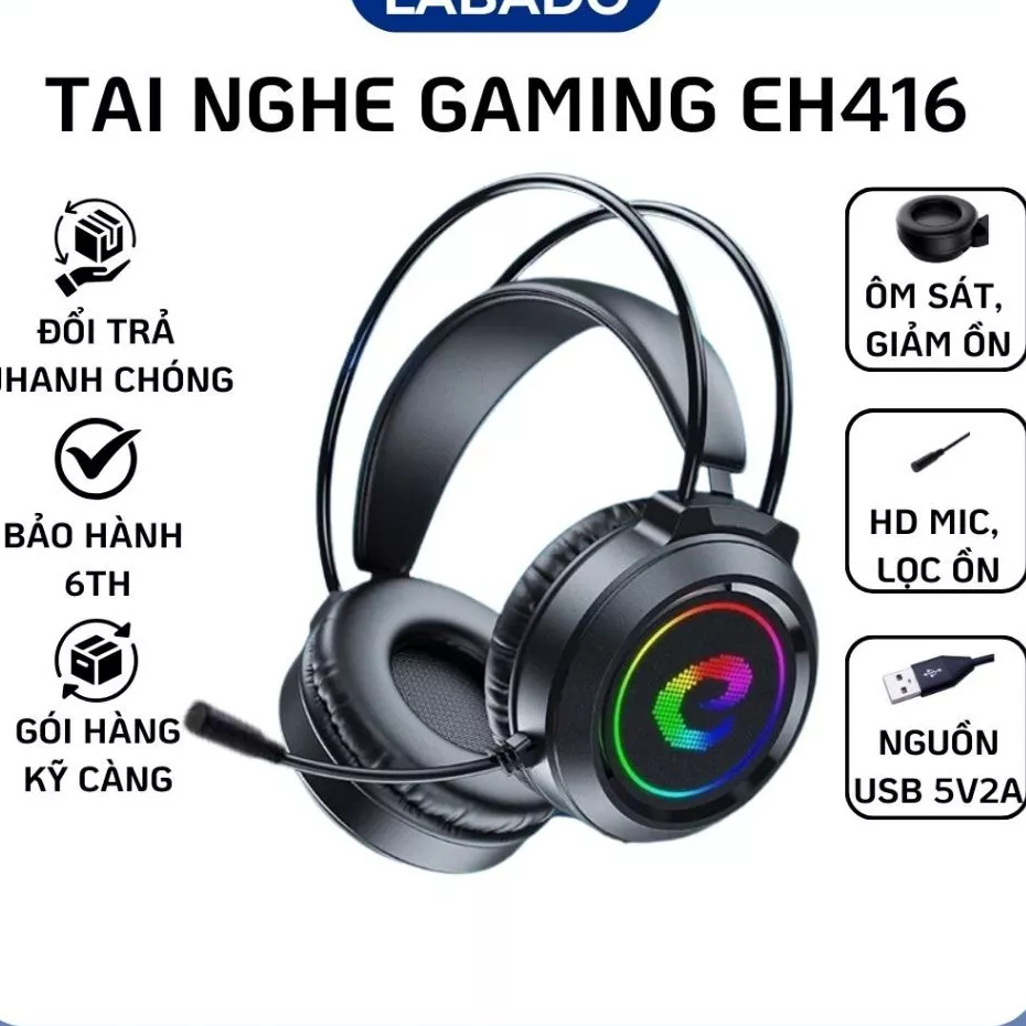 កាសត្រចៀក EH416-P9 ភ្ជាប់តាម USB Jack  រួមបញ្ចូល កាសស្តាប់, មីក្រូហ្វូន និង LED  សមស្របសម្រាប់  (PC / Laptop)  ម៉ាក HOT-VINATECH