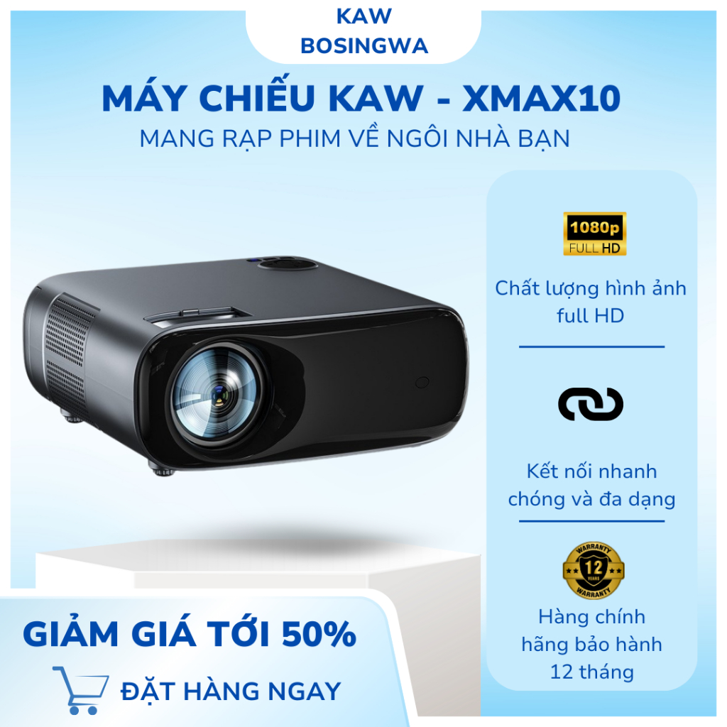 Projector XS1-XMAX10 ត្រឹមត្រូវជាផលិតផលដើម ជាមួយប្រព័ន្ធប្រតិបត្តិការ Android, គាំទ្រវីដេអូ 4K, មានការធានា 12 ខែ