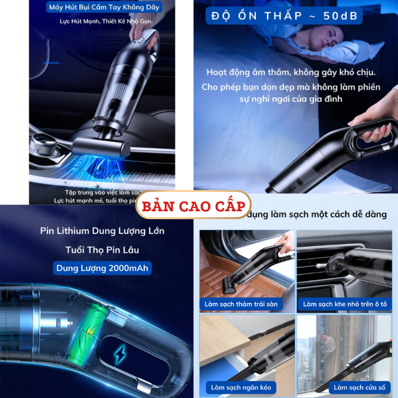 ម៉ាស៊ីនសម្អាតធូលីចល័តឥតខ្សែ កម្លាំងស្រូបធូលី 20,000 Pa