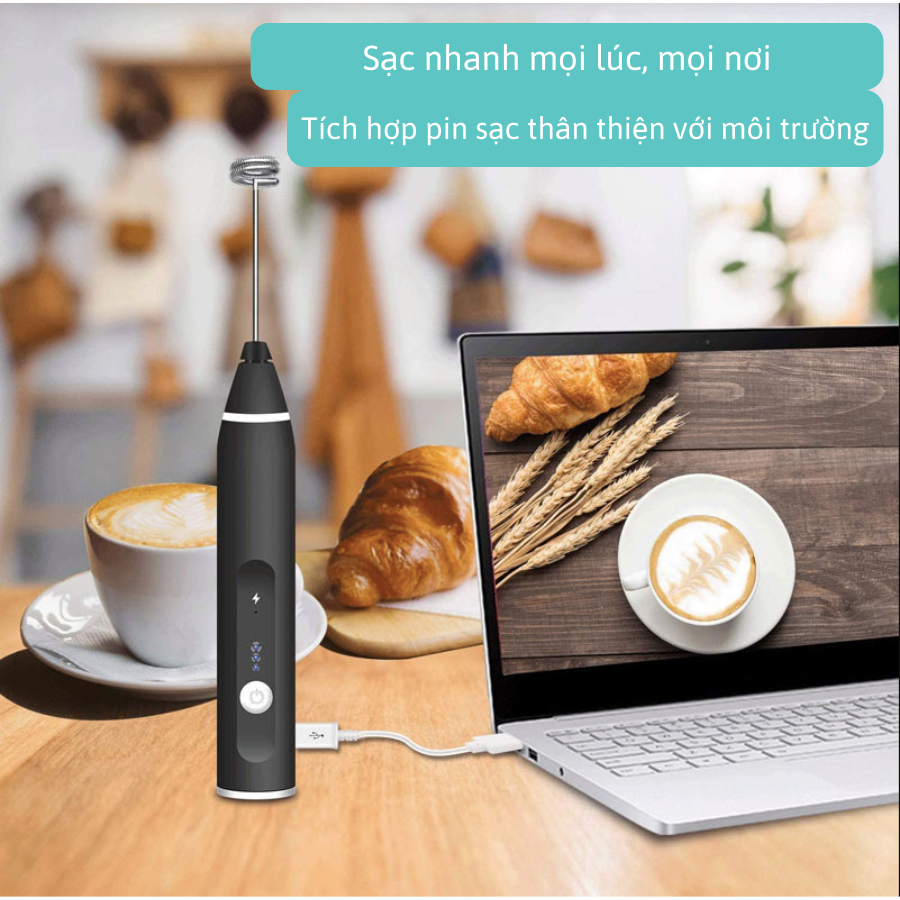 ម៉ាស៊ីនកូរកាហ្វេ  ឥតខ្សែ Mini Whisk, 3 ល្បឿនផ្សំ, ថ្ម USB គុណភាពខ្ពស់ អាចបញ្ចូលថ្មឡើងវិញបាន