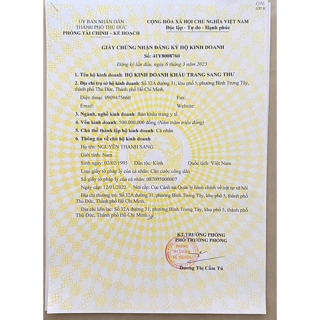 [កញ្ចប់ 100 សន្លឹក] ម៉ាស់ 5D Tan Phat / Thinh Phat