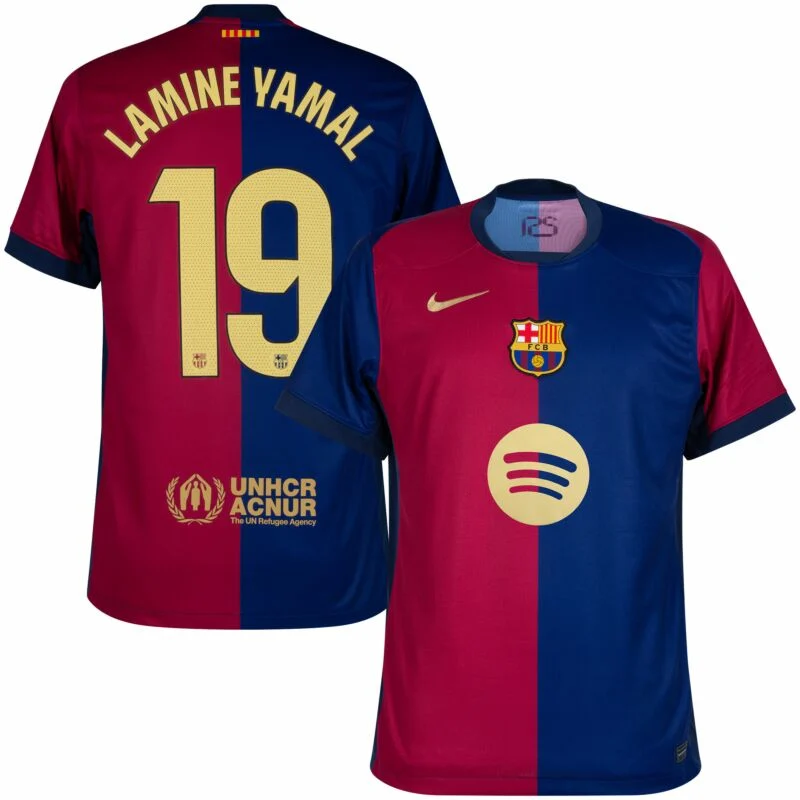 Barcelona Home  Lamine Yamal 19 Shirt incl. UNHCR and New Spotify Sponsor (La Liga) 2024-2025 Size S-4XL