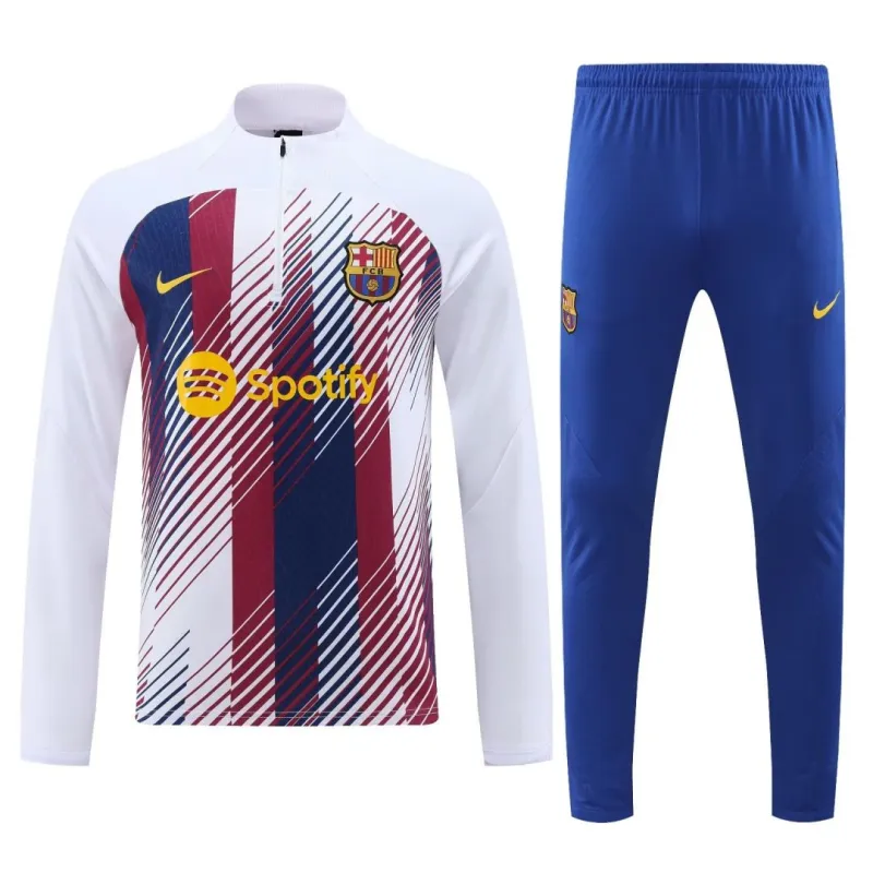2023-24 Barcelona Zipper Sweatshirt Kit(Top+Pants) White