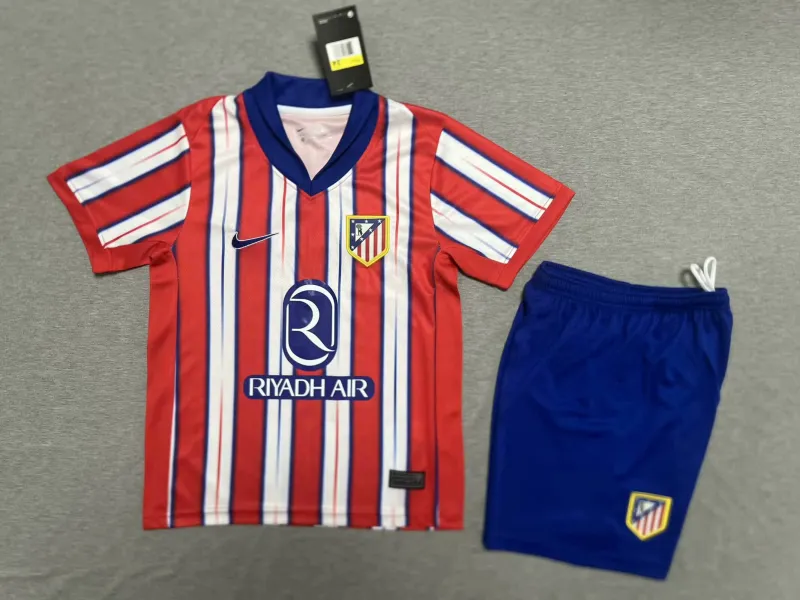 2024-25 Atletico Madrid Home Soccer Kids Kit Jersey+Shorts