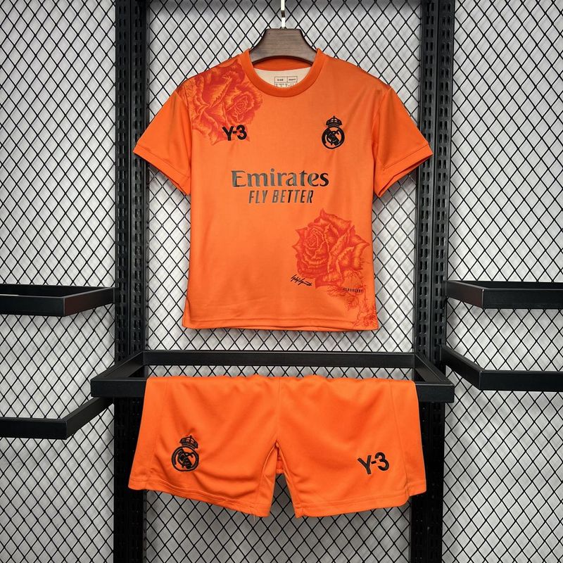 Y3 Real Madrid 24-25 Kids Kits Orange Children Sets Football Jersey