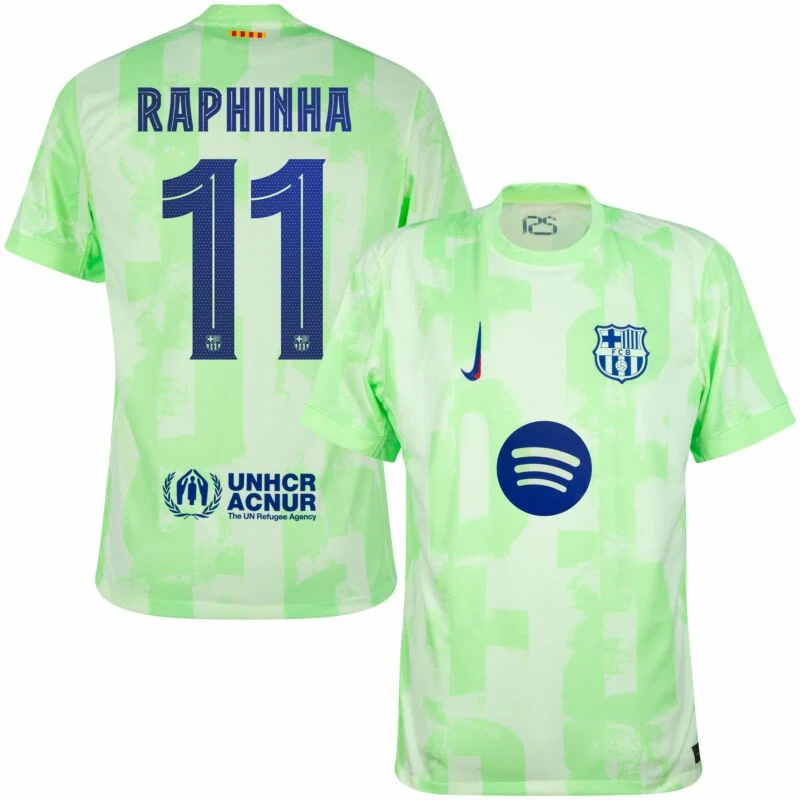 Barcelona 3rd Raphinha 11 Shirt incl. UNHCR and New Spotify Sponsor (Cup Style) 2024-2025  Size  S-4XL