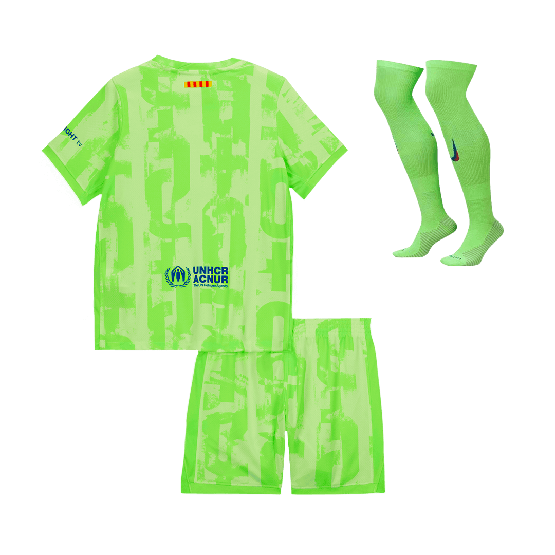 Kids Barcelona Custom Third Away Full Soccer Kits 2024-25 - UCL Spotify Logo Without Text