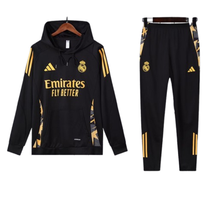 Adidas Real Madrid 2024-25 Black Hooded Training Tracksuit Kits