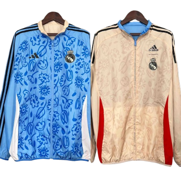 Real Madrid Blue&Beige Trench Coat Reversible Windbreaker Jacket 2024