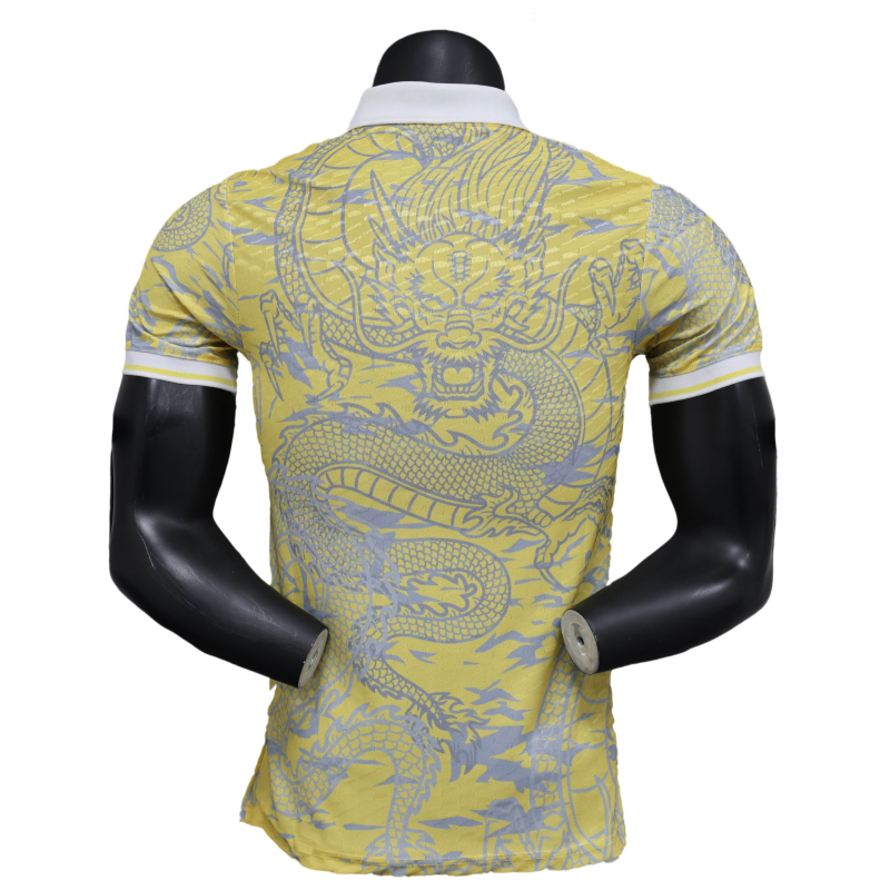 Real Madrid Men's Polo Shirt Dragon Pattern Yellow Jersey 25-26