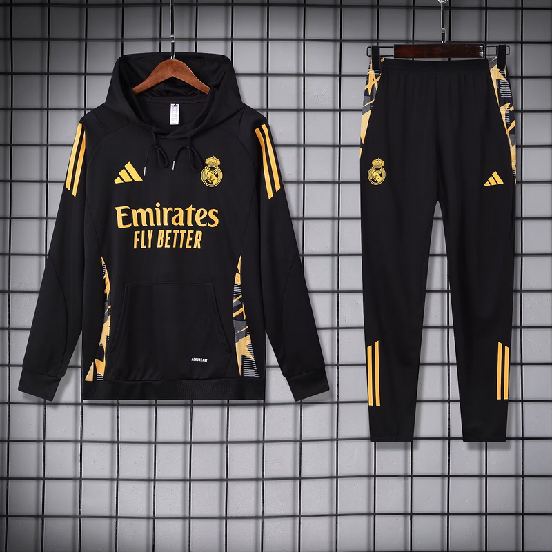 Adidas Real Madrid 2024-25 Black Hooded Training Tracksuit Kits