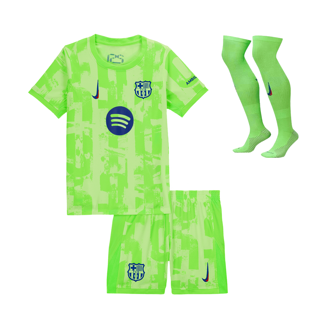 Kids Barcelona Custom Third Away Full Soccer Kits 2024-25 - UCL Spotify Logo Without Text