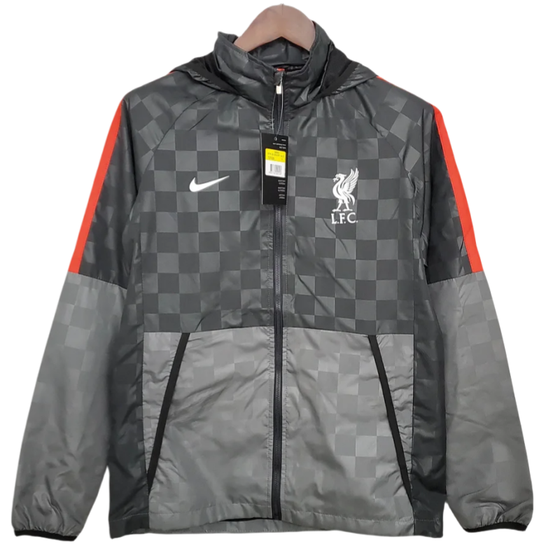 Liverpool Windbreaker Black-Grey Plaid Soccer Jersey 2021/2022