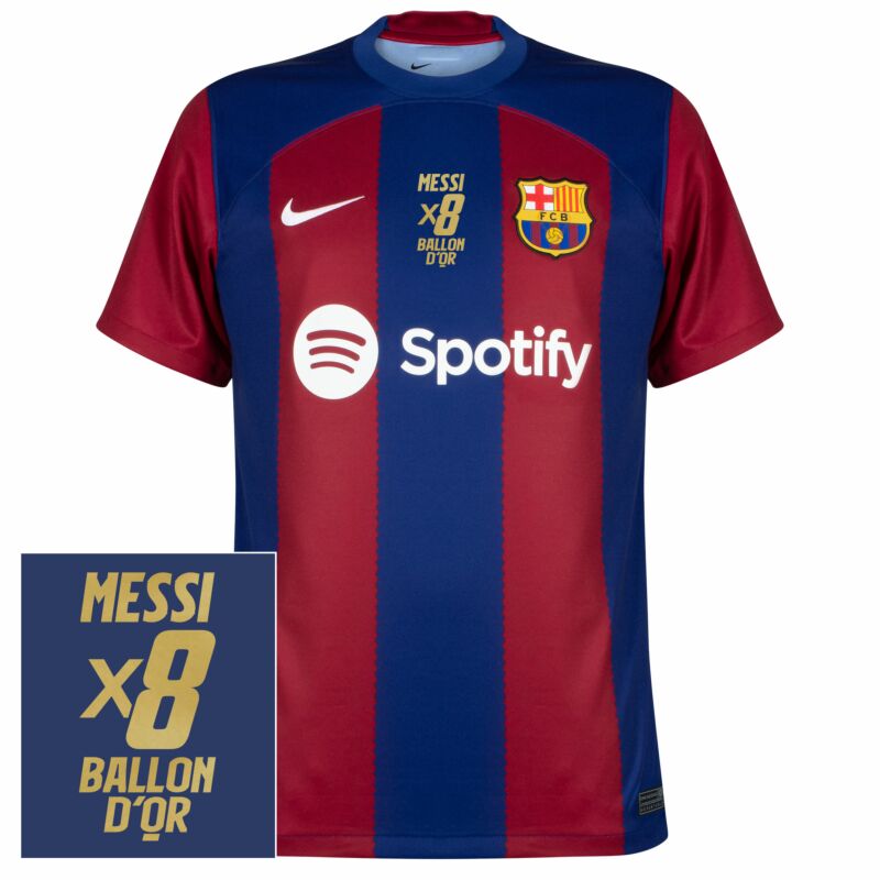 Barcelona Home Shirt incl. Messi 10 x8 Ballon D'or Winners Print  23-24 Size  S-2XL