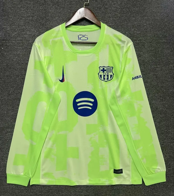 2024-25 Barcelona GAVI #6 LEWANDOWSKI #9 Long Sleeve Third Away Soccer Jersey Without Spofity Text