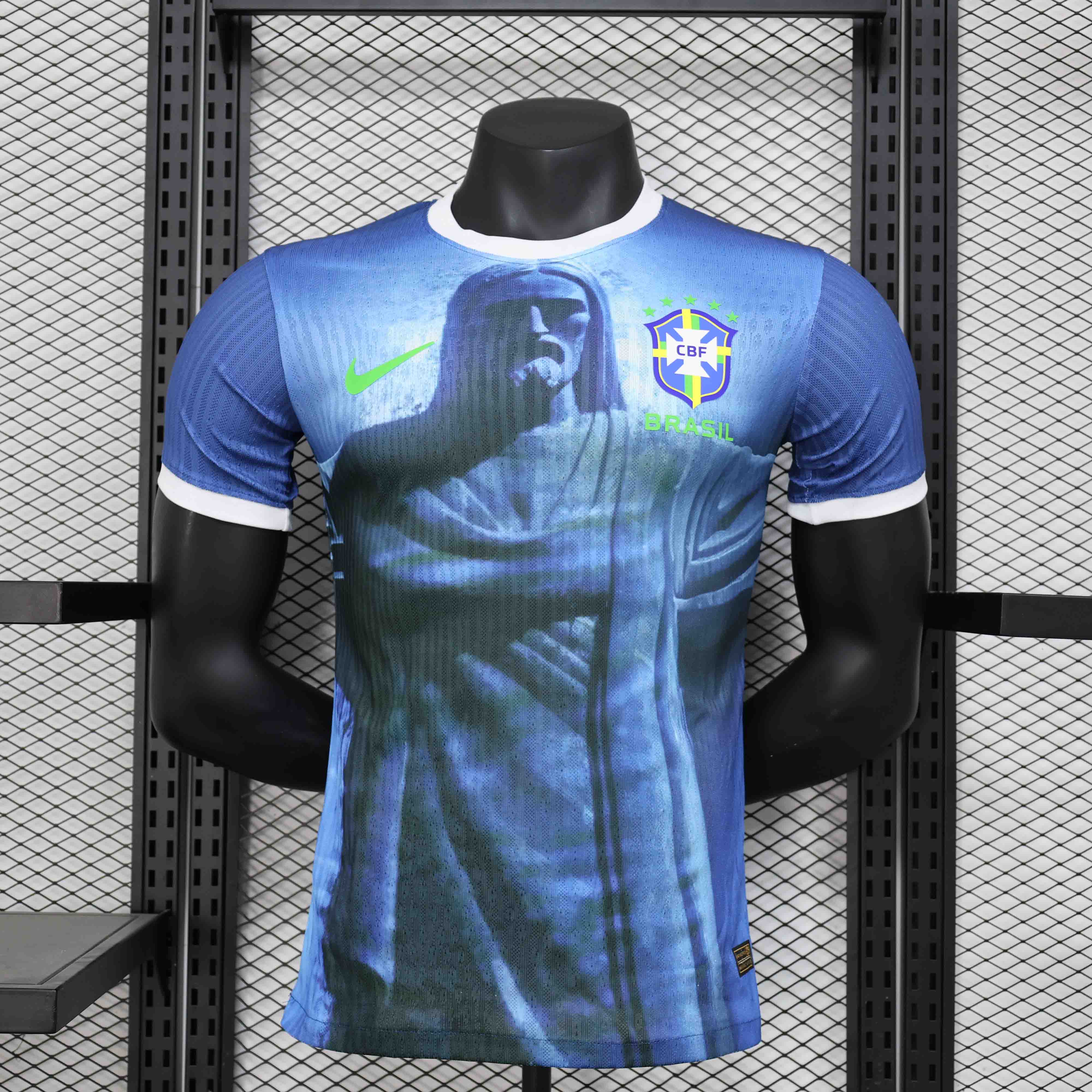 Brazil Nation 2024 Cristo Redeemer Player Edition Blue Football Jersey Shirt