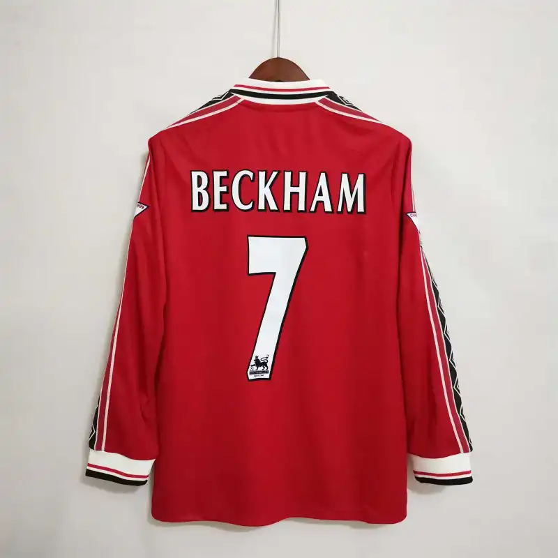 1998-00 Manchester United Beckham #7 Retro Jersey Home Long Sleeve