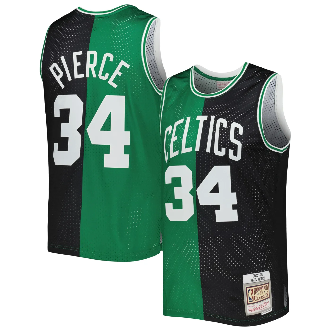 Men's Boston Celtics Paul Pierce Black/Kelly Green Hardwood Classics 2007-08 Split Swingman Jersey
