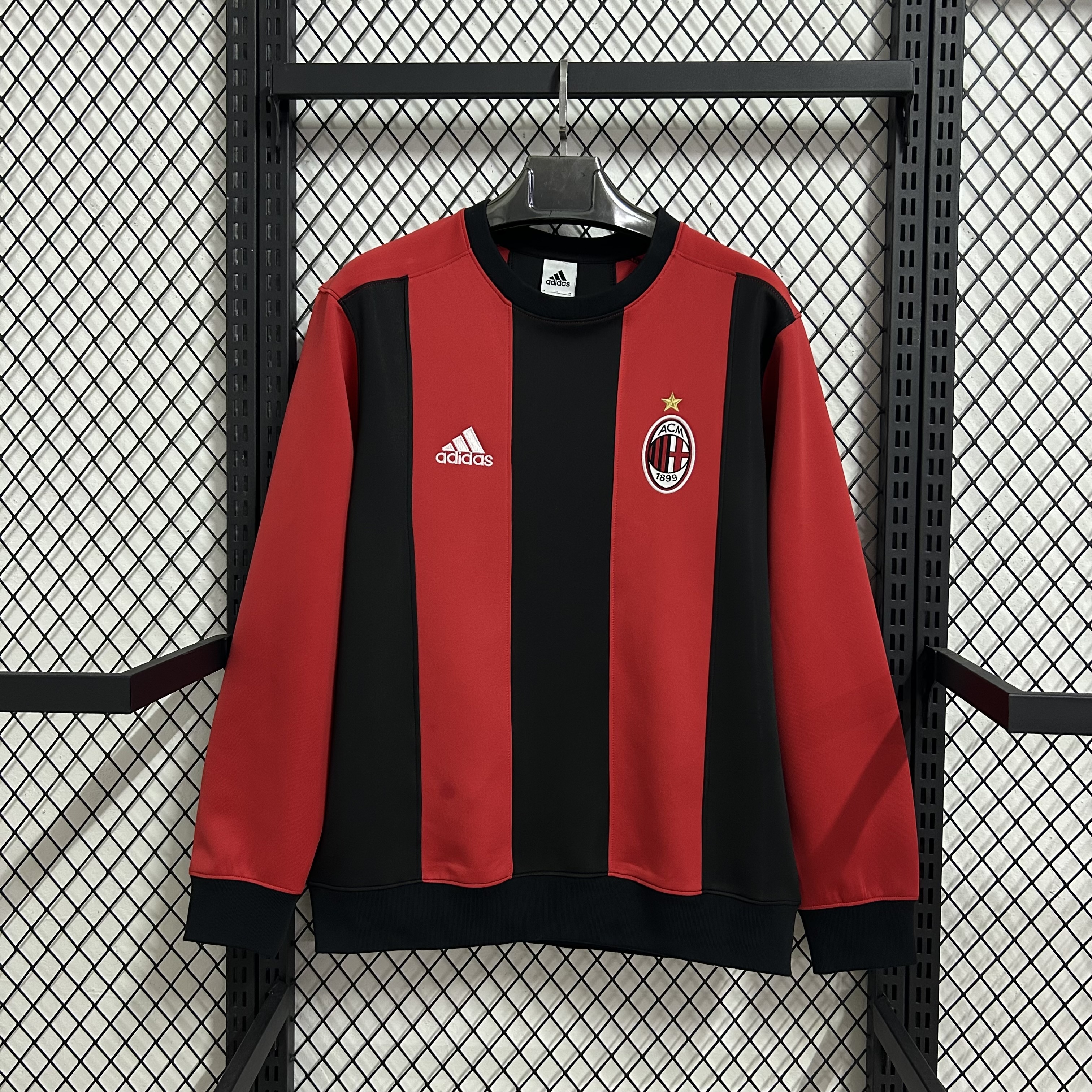 AC Milan red and black striped long-sleeved thick Hoodie