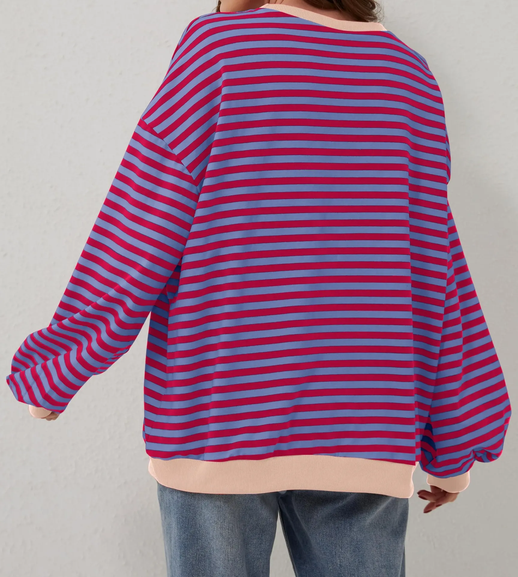 🔥2024 NEW🔥 WOMEN'S OVERSIZED STRIPED LONG SLEEVE PULLOVER (BUY 2 FREE SHIPPING)