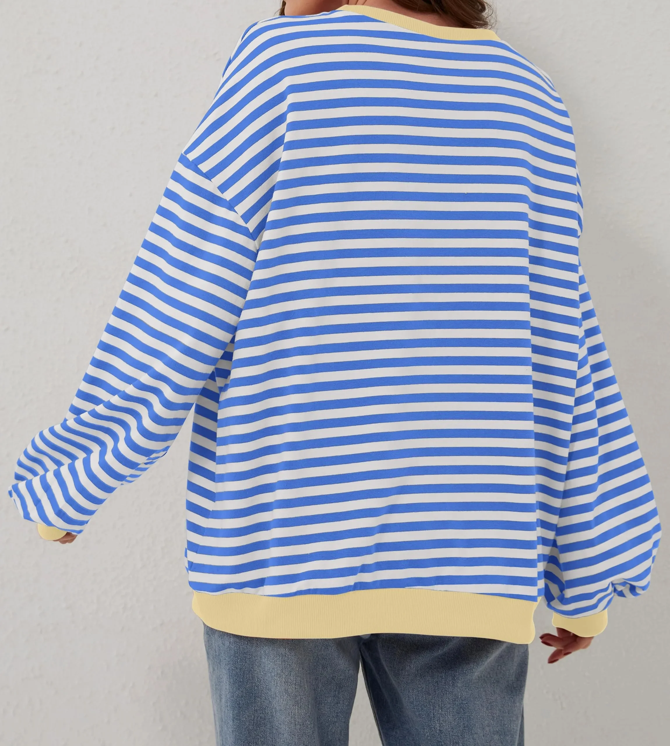 🔥2024 NEW🔥 WOMEN'S OVERSIZED STRIPED LONG SLEEVE PULLOVER (BUY 2 FREE SHIPPING)