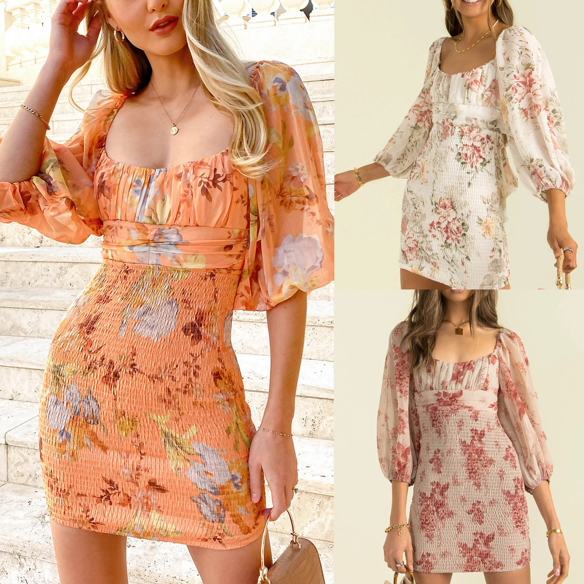 New Sexy Wrapped Chest Chiffon Dress INS Casual Vacation Pressed Pleated Dress