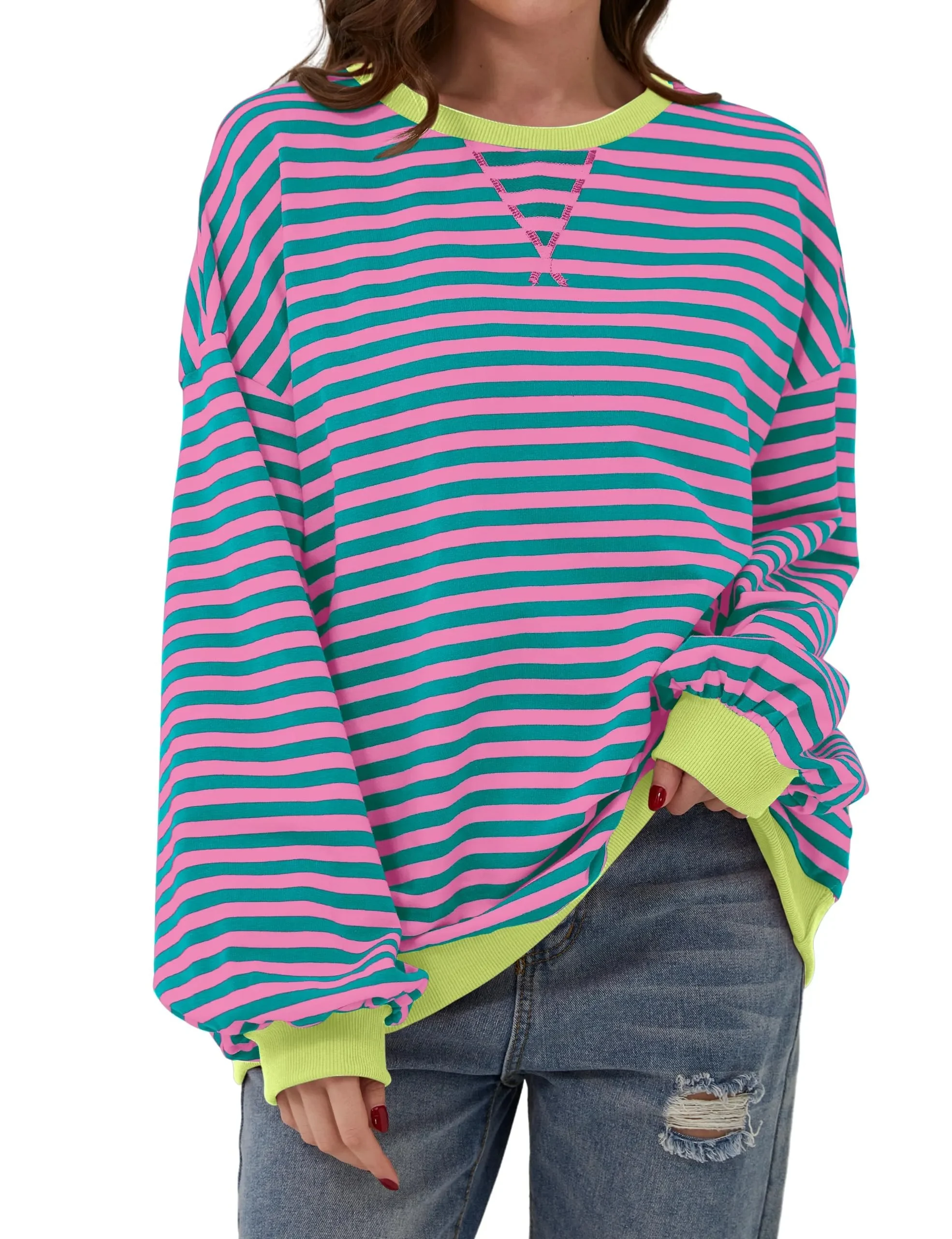 🔥2024 NEW🔥 WOMEN'S OVERSIZED STRIPED LONG SLEEVE PULLOVER (BUY 2 FREE SHIPPING)