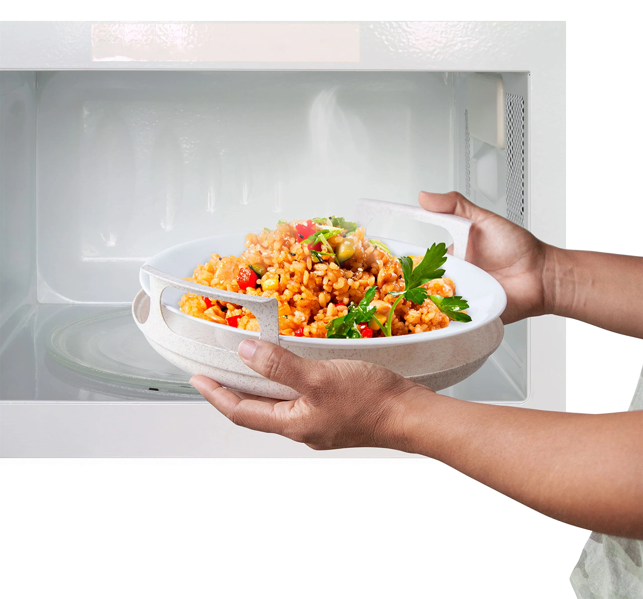 Microwave Cool Plate And Spillover Caddy With Handles