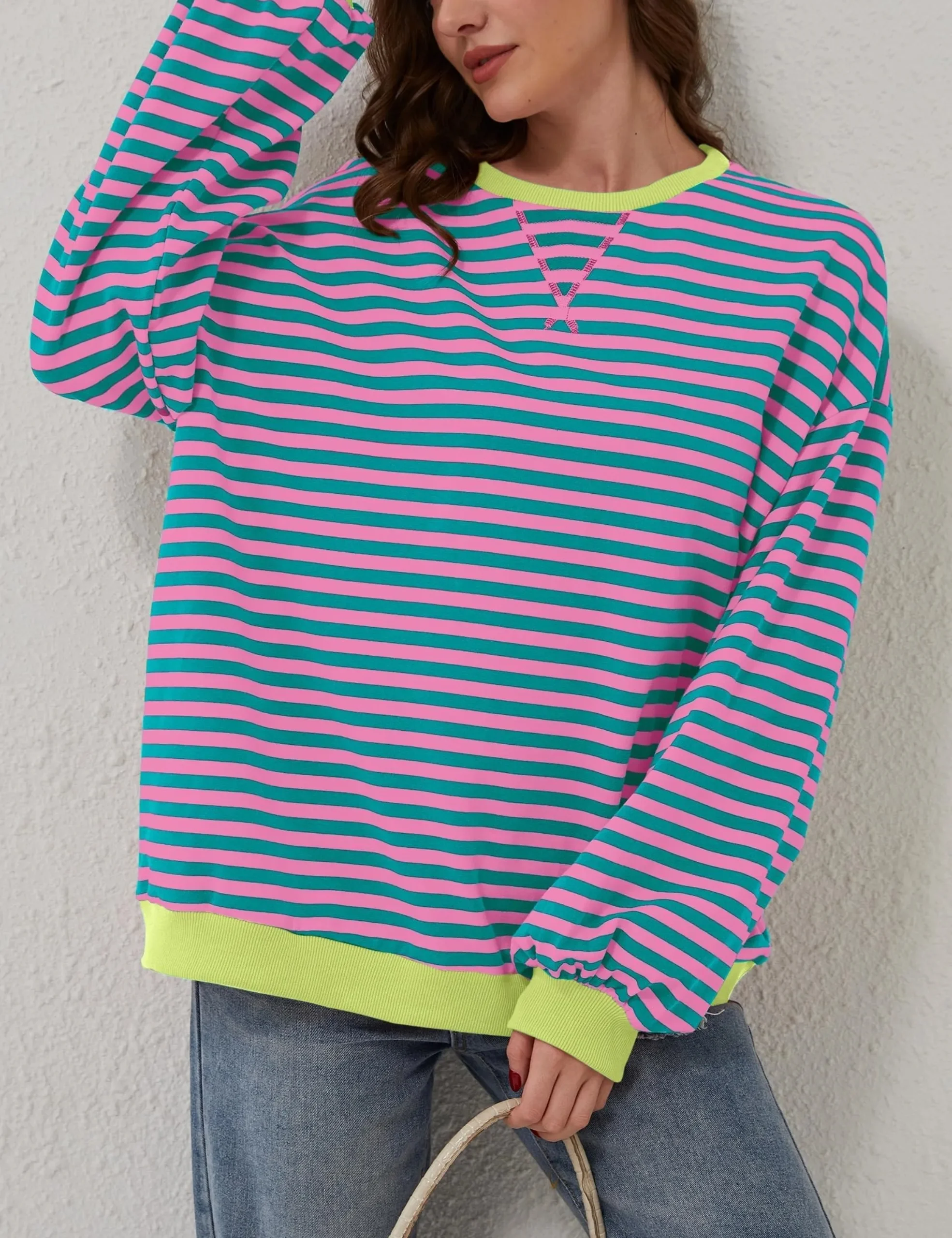 🔥2024 NEW🔥 WOMEN'S OVERSIZED STRIPED LONG SLEEVE PULLOVER (BUY 2 FREE SHIPPING)