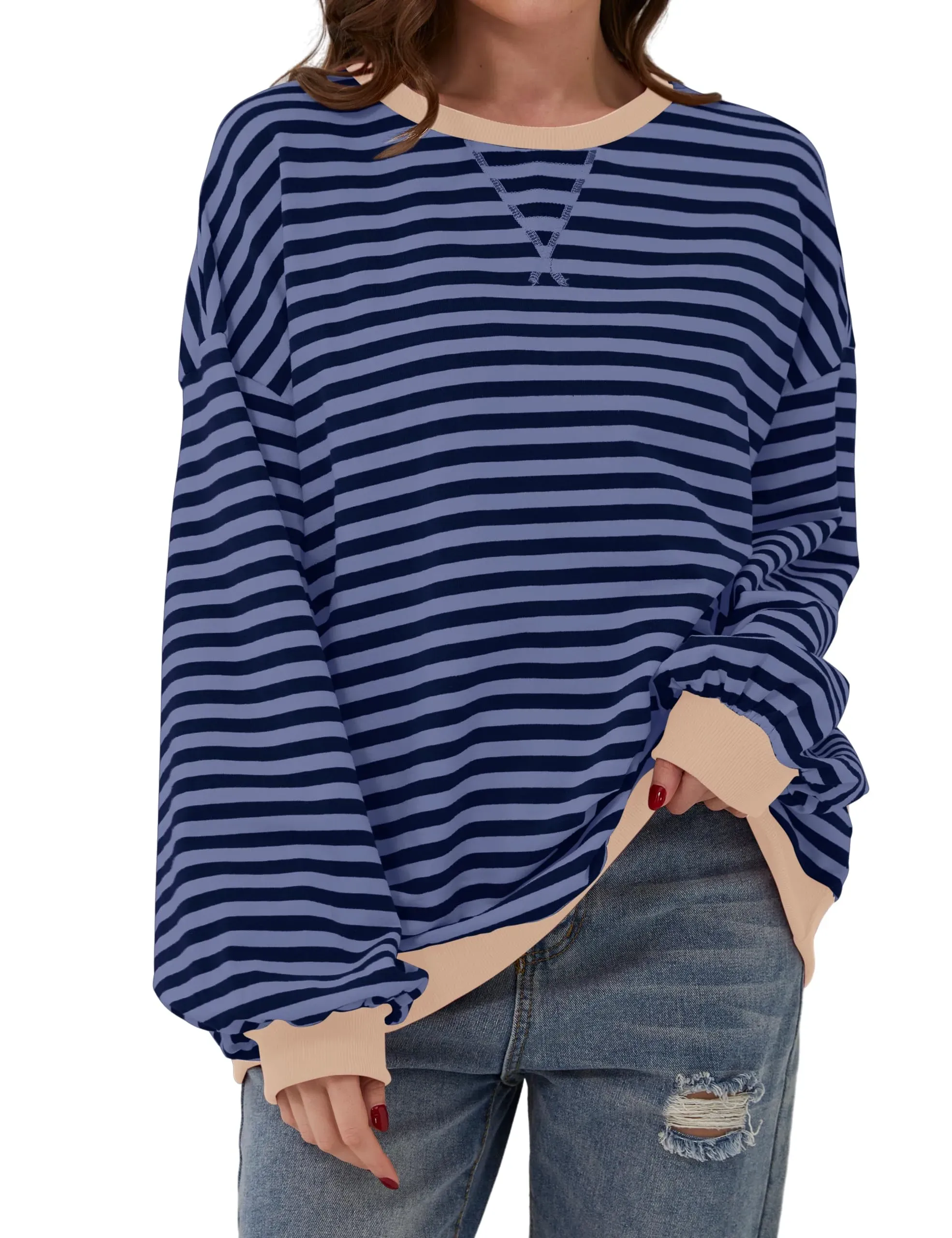 🔥2024 NEW🔥 WOMEN'S OVERSIZED STRIPED LONG SLEEVE PULLOVER (BUY 2 FREE SHIPPING)