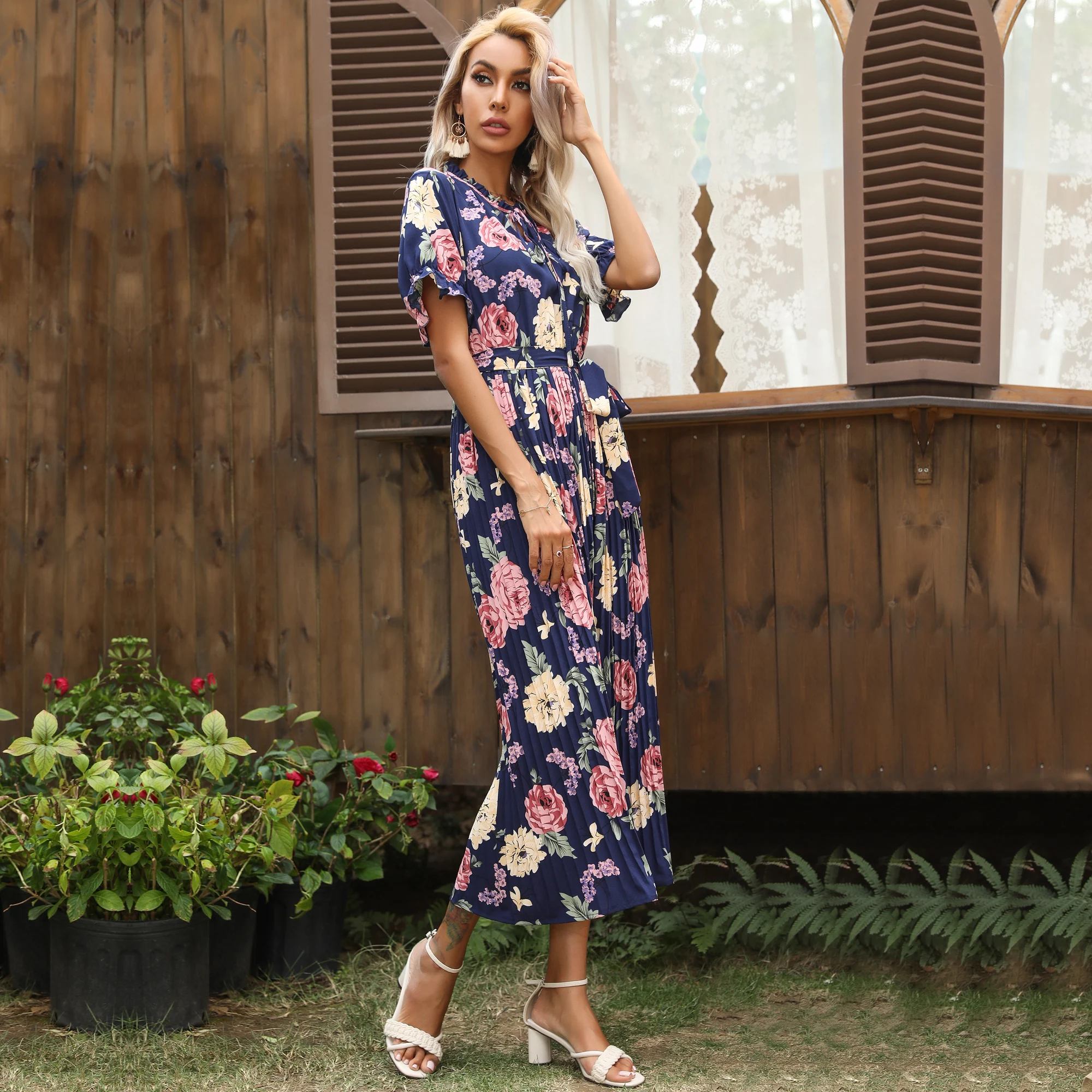 Long skirt ruffled design feeling European and American Sen dress