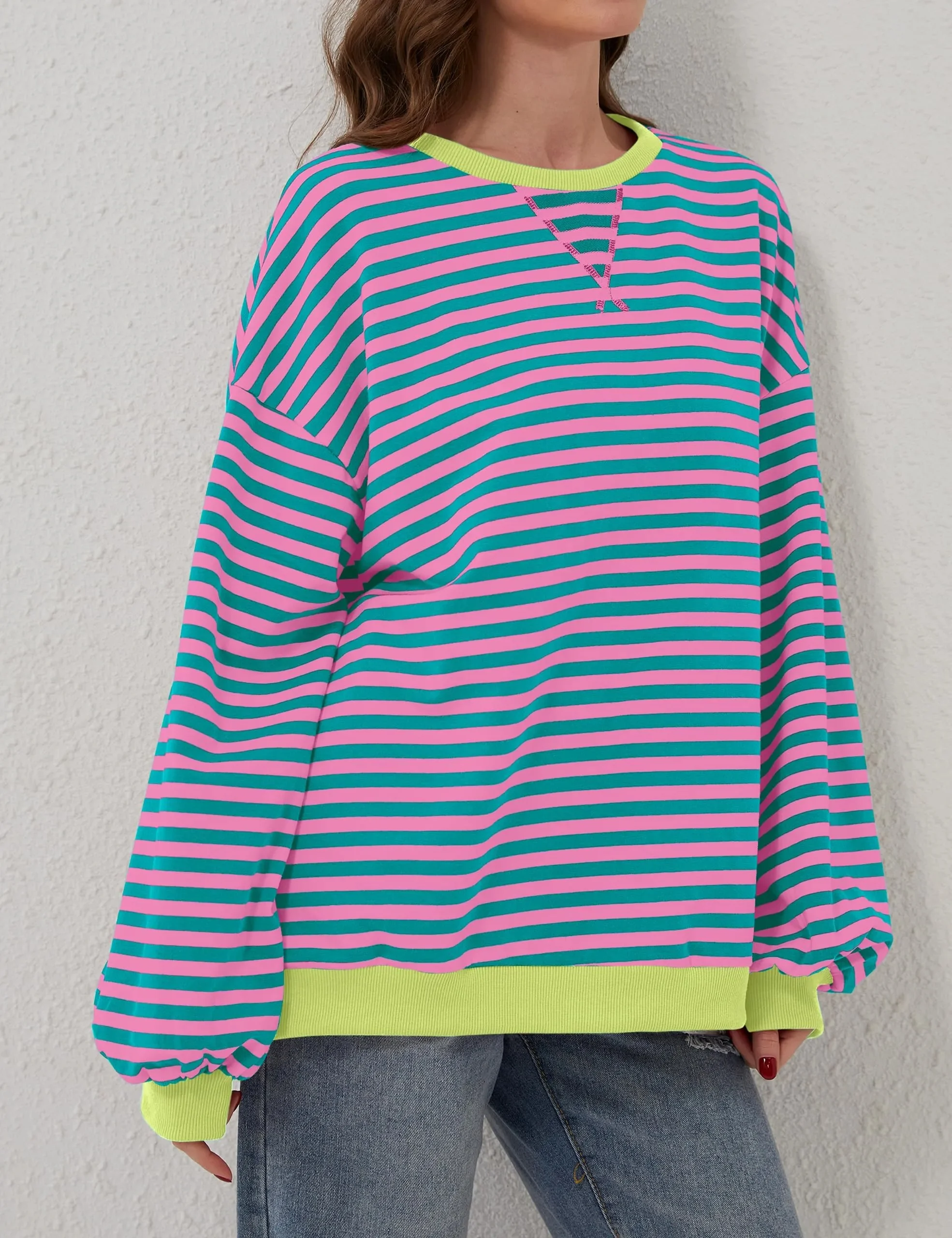 🔥2024 NEW🔥 WOMEN'S OVERSIZED STRIPED LONG SLEEVE PULLOVER (BUY 2 FREE SHIPPING)