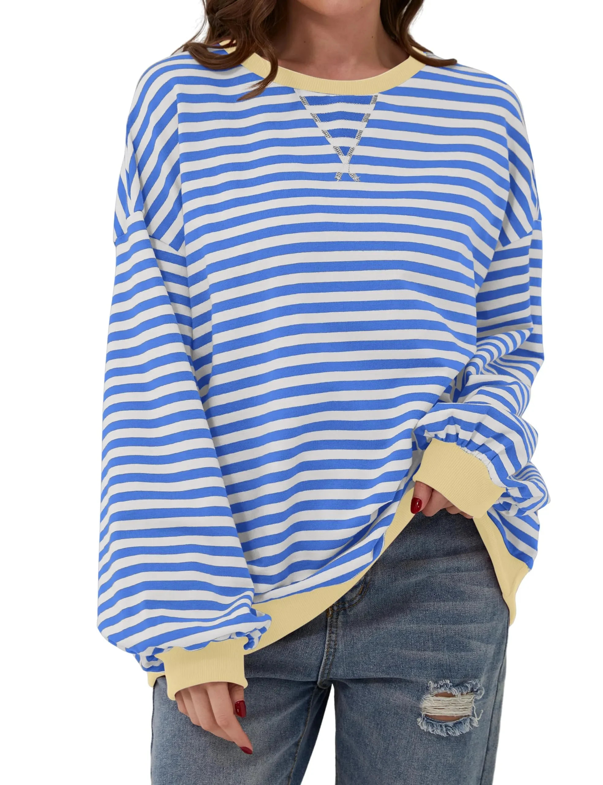 🔥2024 NEW🔥 WOMEN'S OVERSIZED STRIPED LONG SLEEVE PULLOVER (BUY 2 FREE SHIPPING)