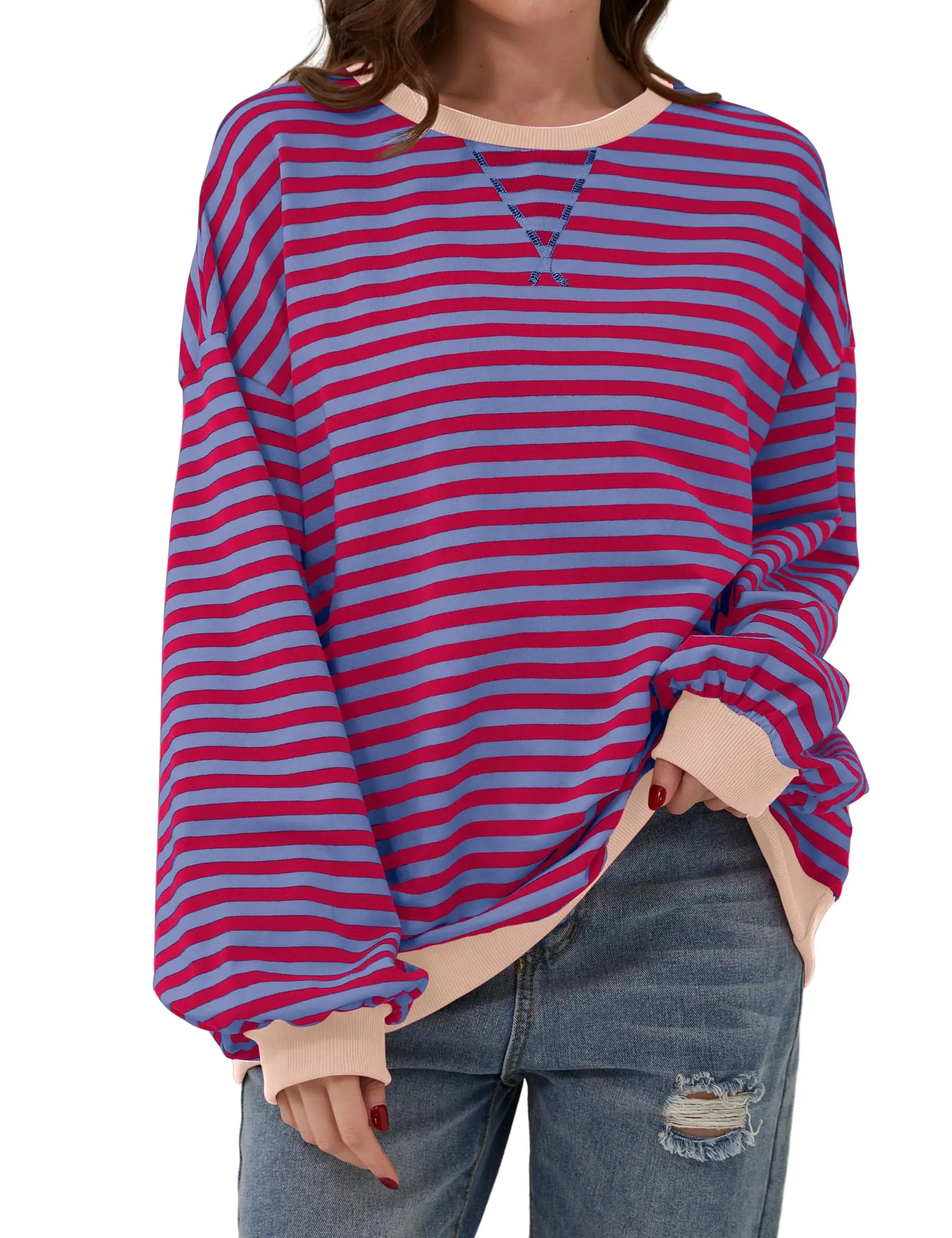 🔥2024 NEW🔥 WOMEN'S OVERSIZED STRIPED LONG SLEEVE PULLOVER (BUY 2 FREE SHIPPING)