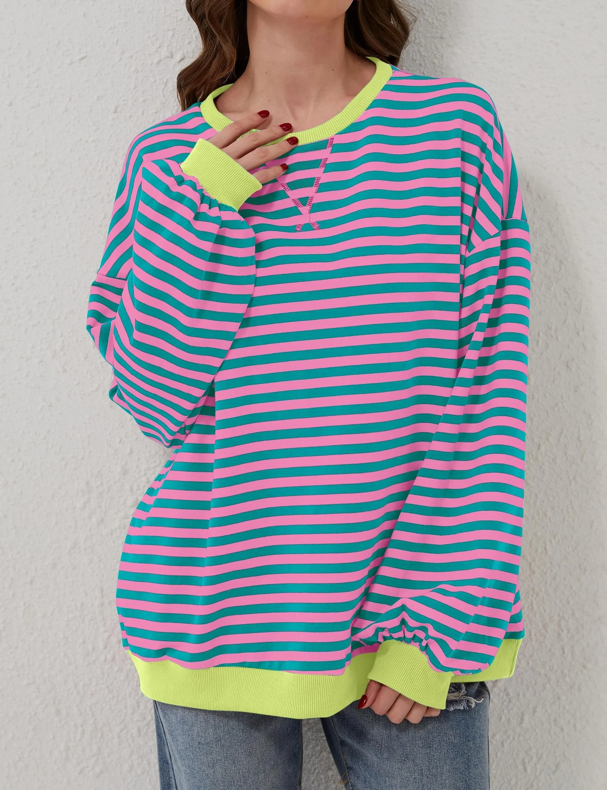 🔥2024 NEW🔥 WOMEN'S OVERSIZED STRIPED LONG SLEEVE PULLOVER (BUY 2 FREE SHIPPING)